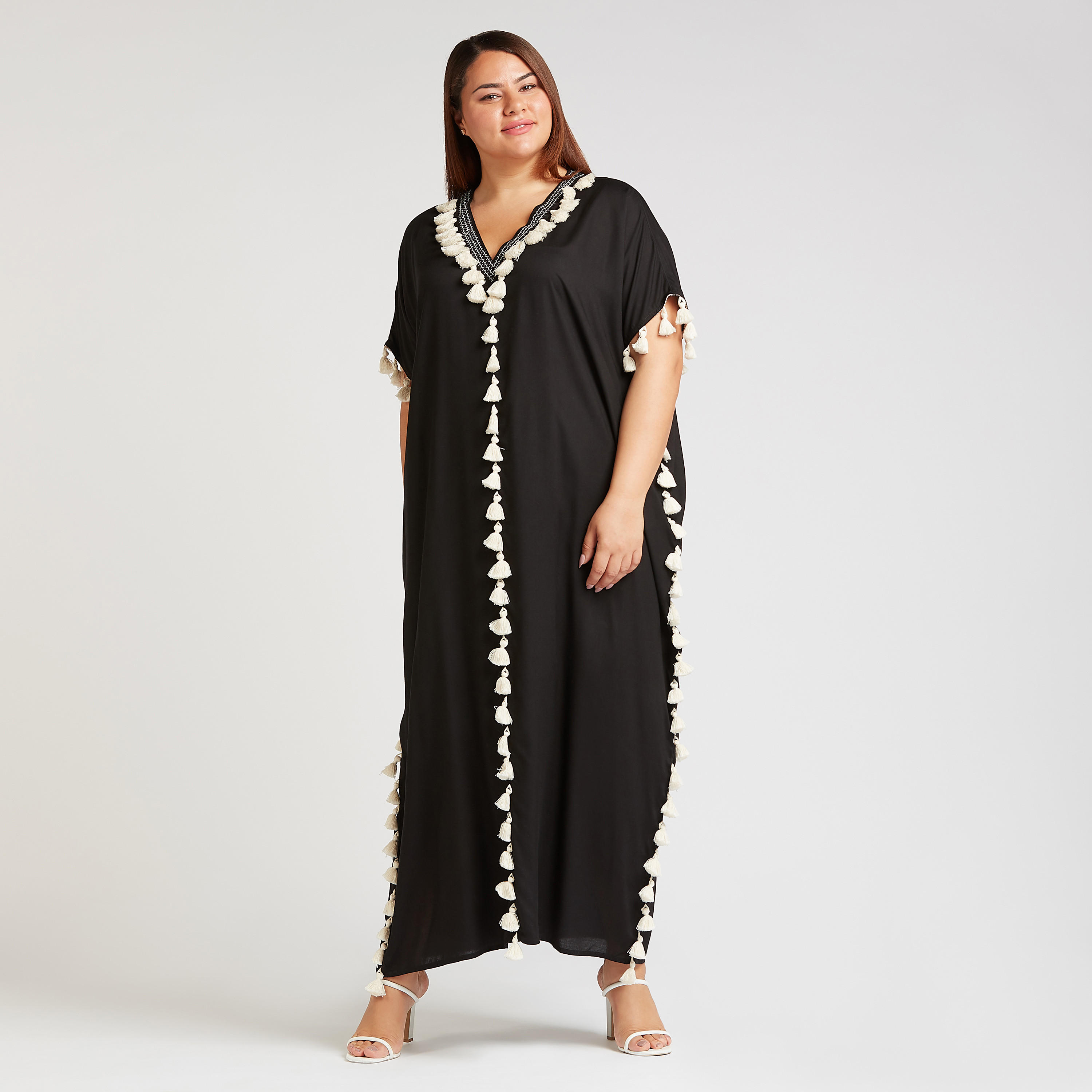 فستان طويل سلدة واسع بياقة V وشرابات-women-clothing-dresses-image-3