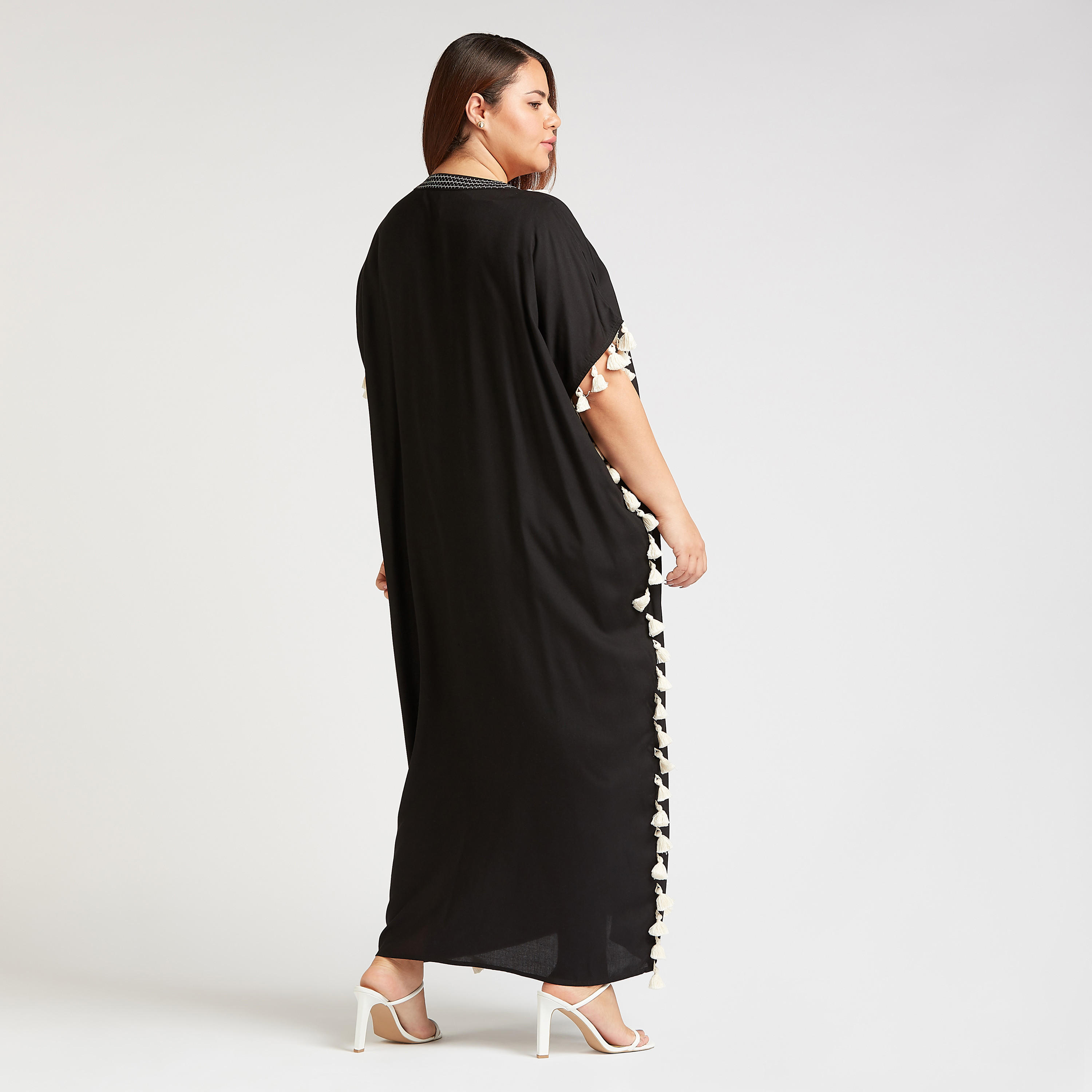 فستان طويل سلدة واسع بياقة V وشرابات-women-clothing-dresses-image-1
