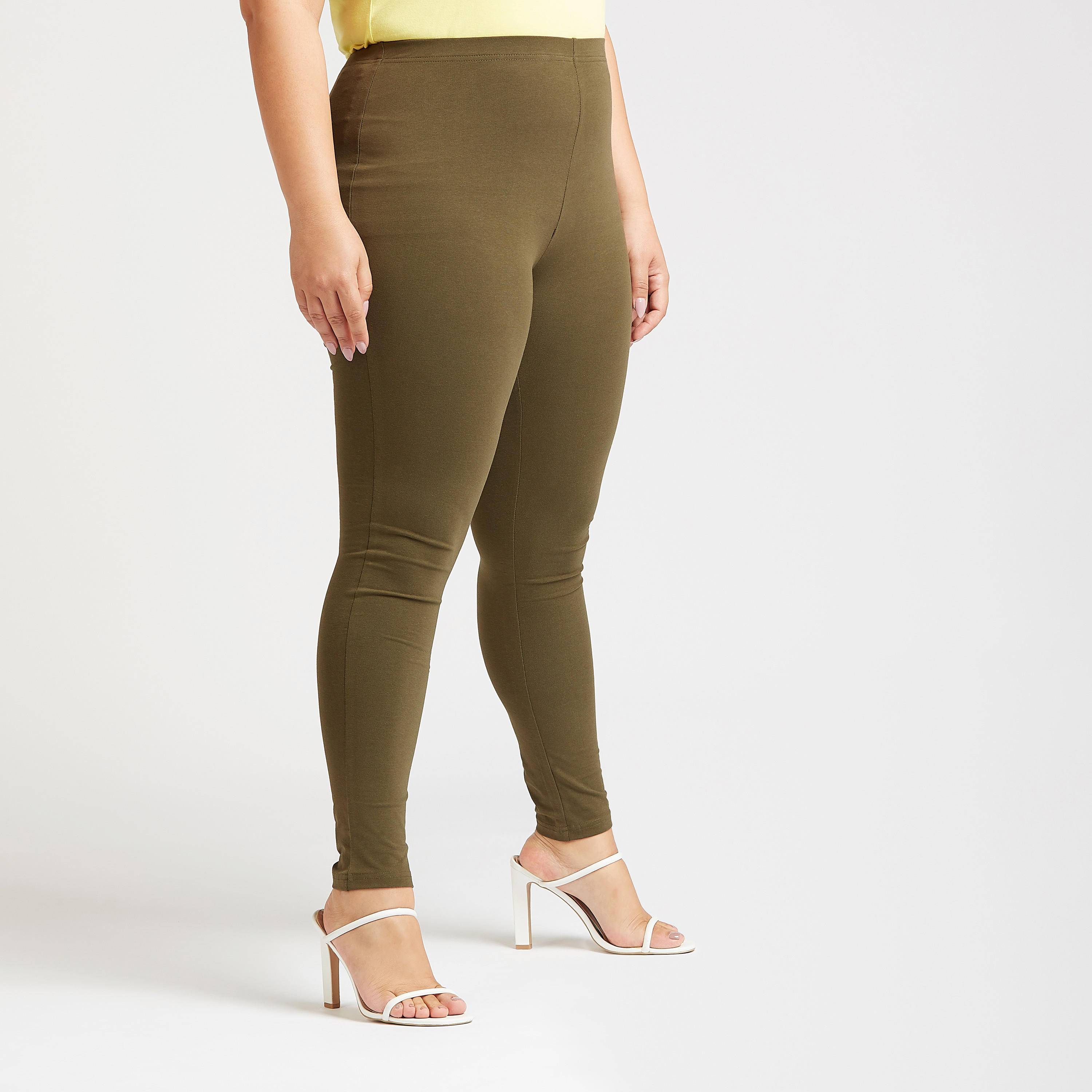بنطلون ليقنز سكيني سادة بخصر مطاطي متوسط الارتفاع-women-clothing-bottoms-leggings-image-1