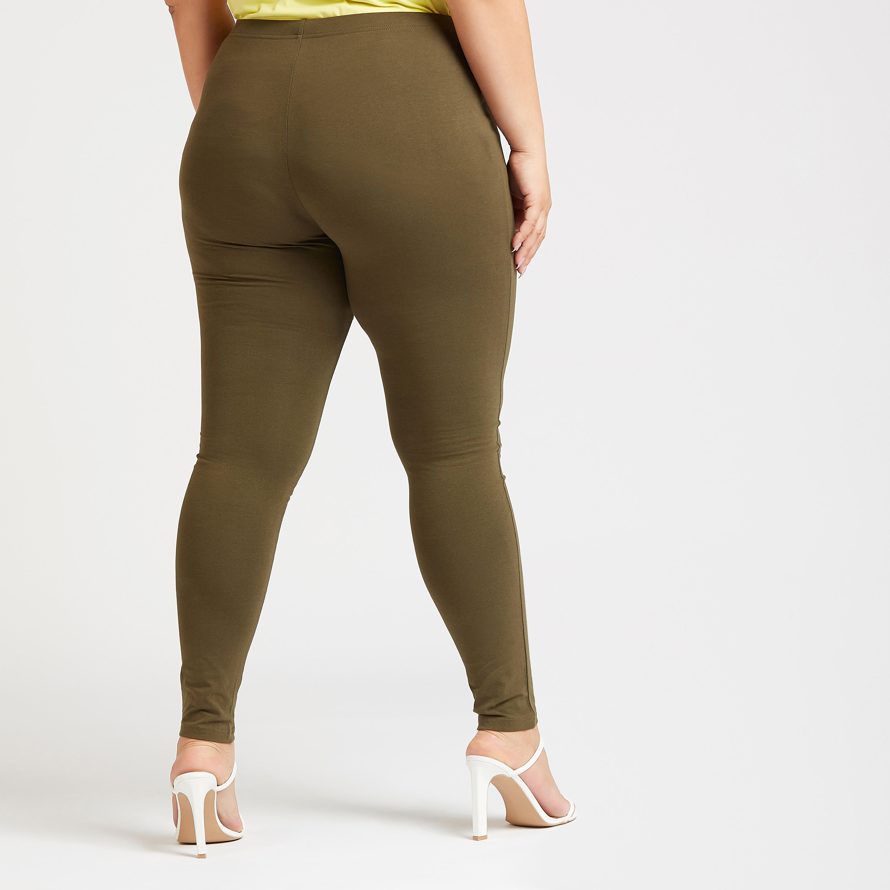 بنطلون ليقنز سكيني سادة بخصر مطاطي متوسط الارتفاع-women-clothing-bottoms-leggings-image-4