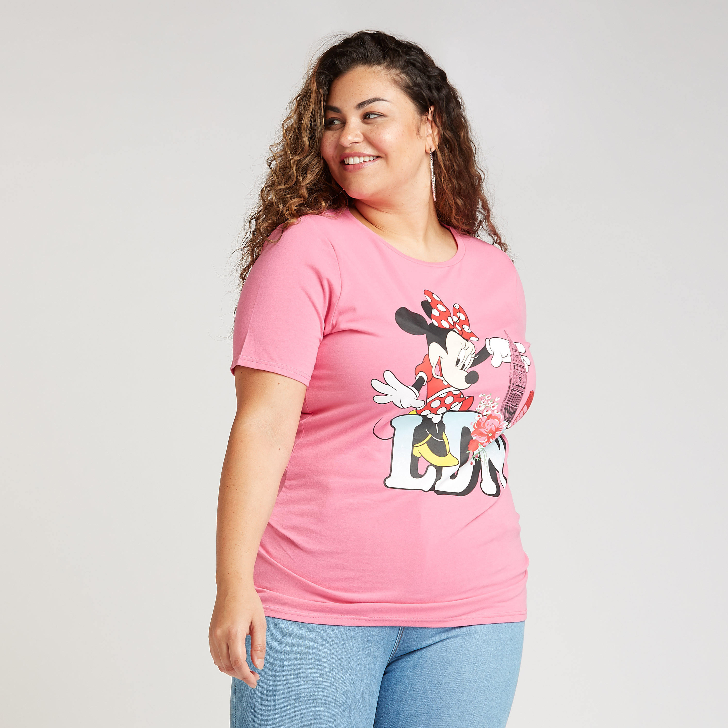 تيشيرت بياقة مستديرة وأكمام قصيرة وطبعات ميني ماوس-women-clothing-tshirts-image-1