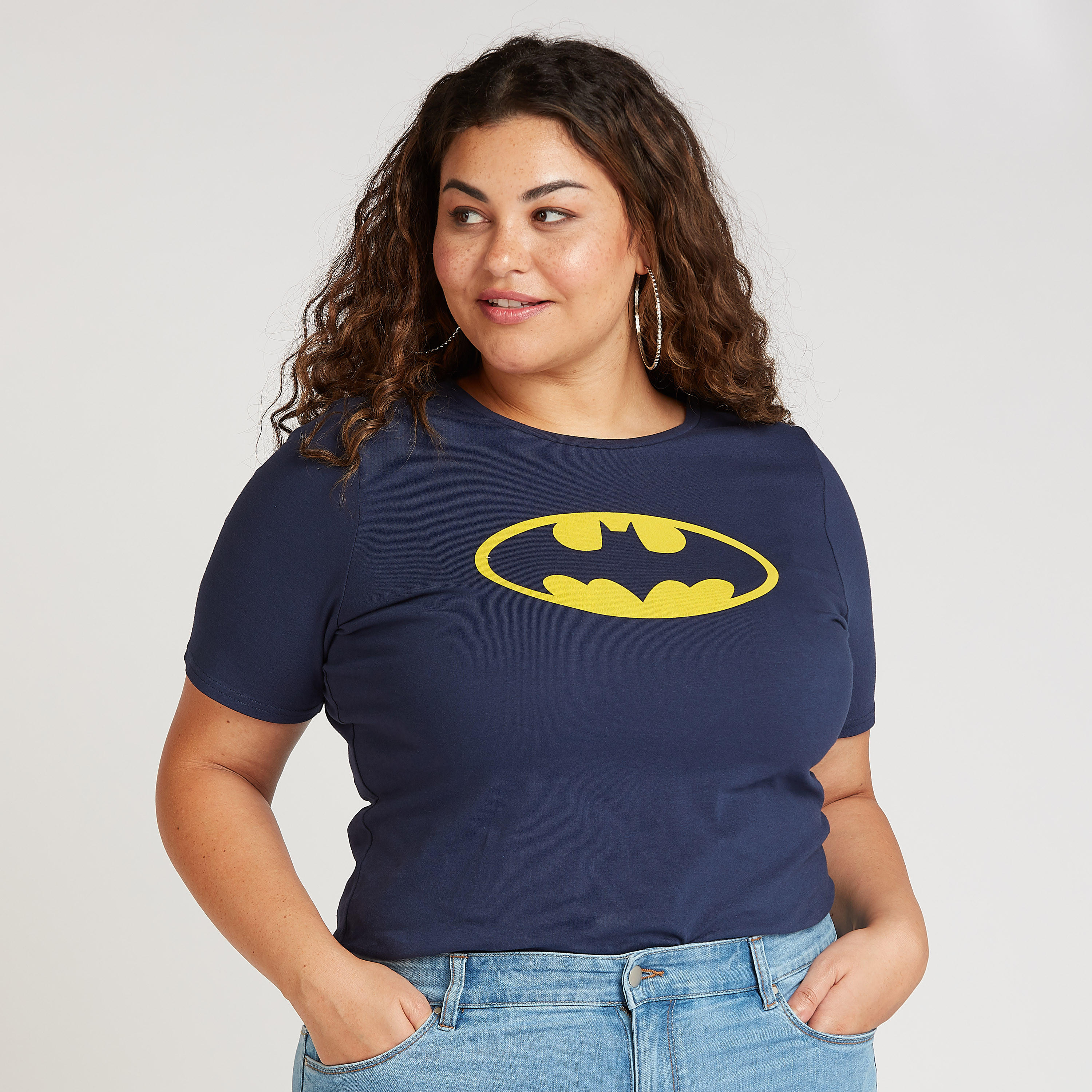 Sustainable Batman Graphic Print Crew Neck T-shirt with Short Sleeves-women-clothing-tshirts-image-1