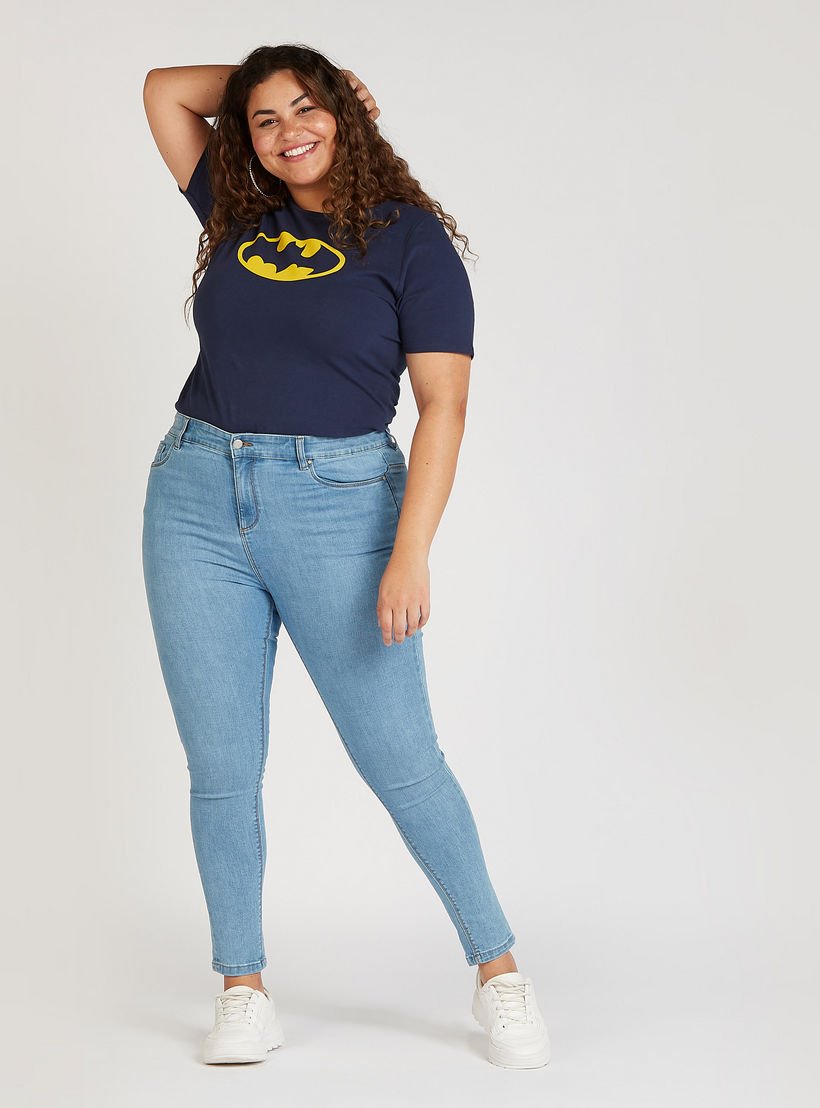 Sustainable Batman Graphic Print Crew Neck T-shirt with Short Sleeves-women-clothing-tshirts-image-2