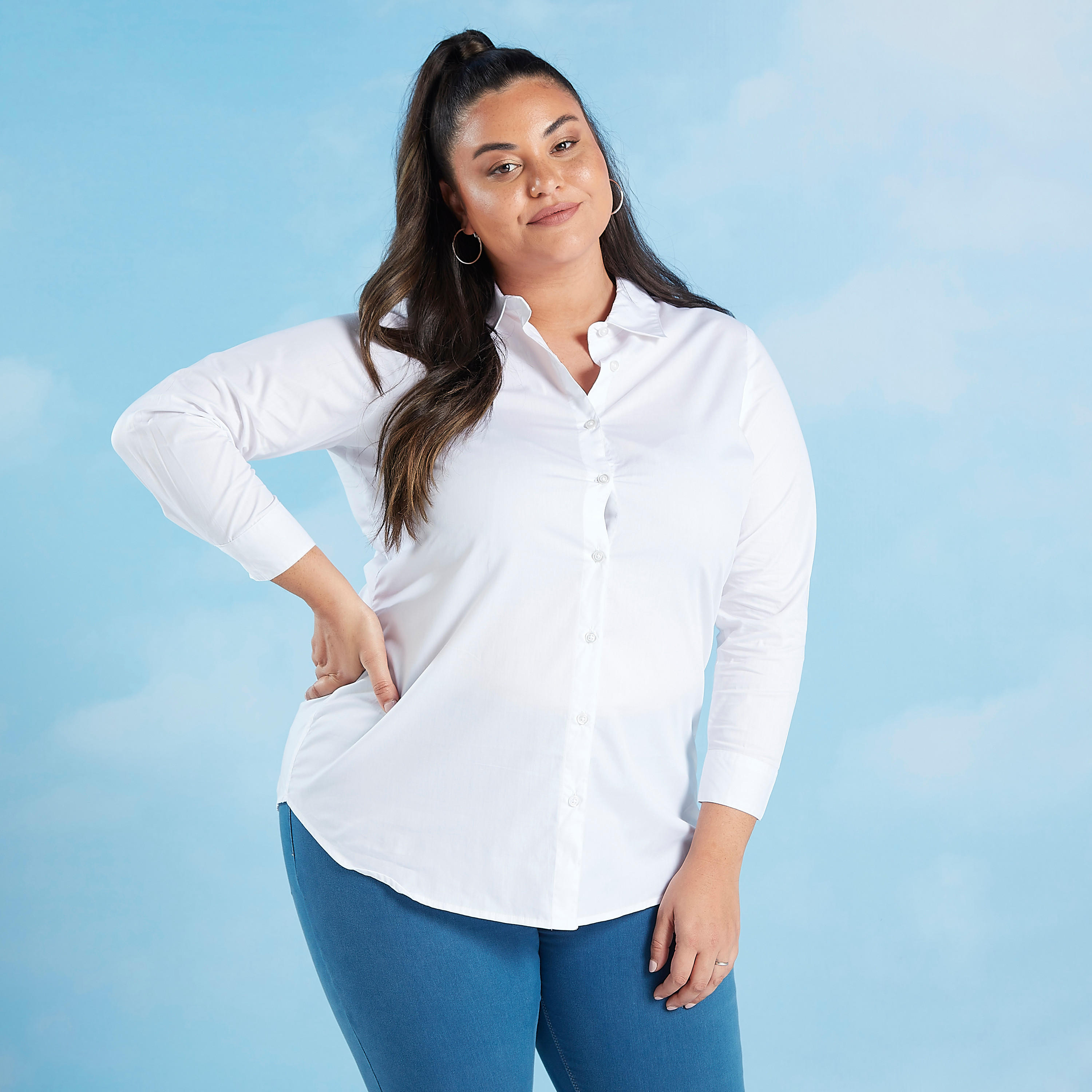 Solid Shirt with Long Sleeves and Spread Collar-women-clothing-shirtsandblouses-blouses-image-1