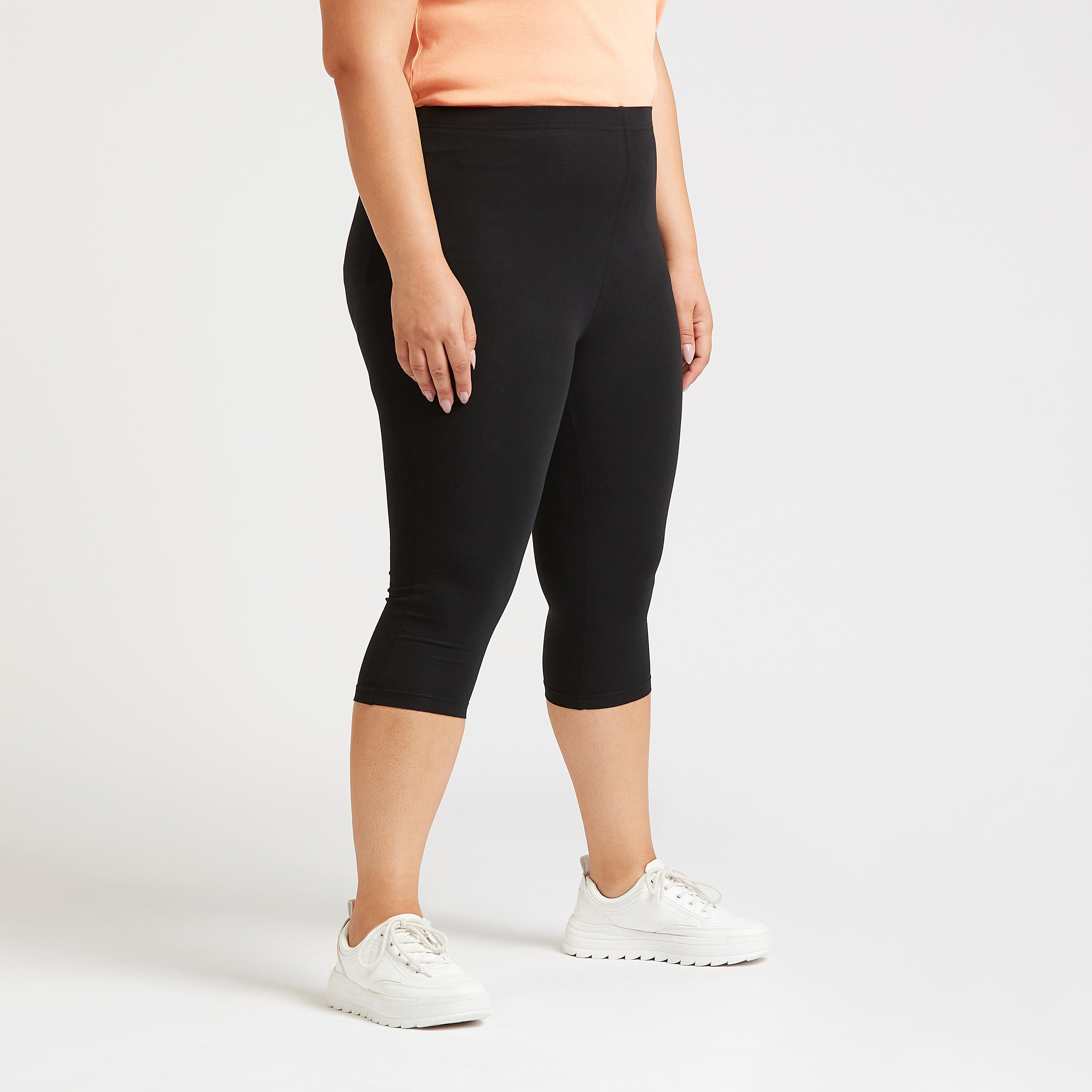 بنطلون ليقنز سادة 3/4 بخصر متوسط الارتفاع-women-clothing-bottoms-leggings-image-1