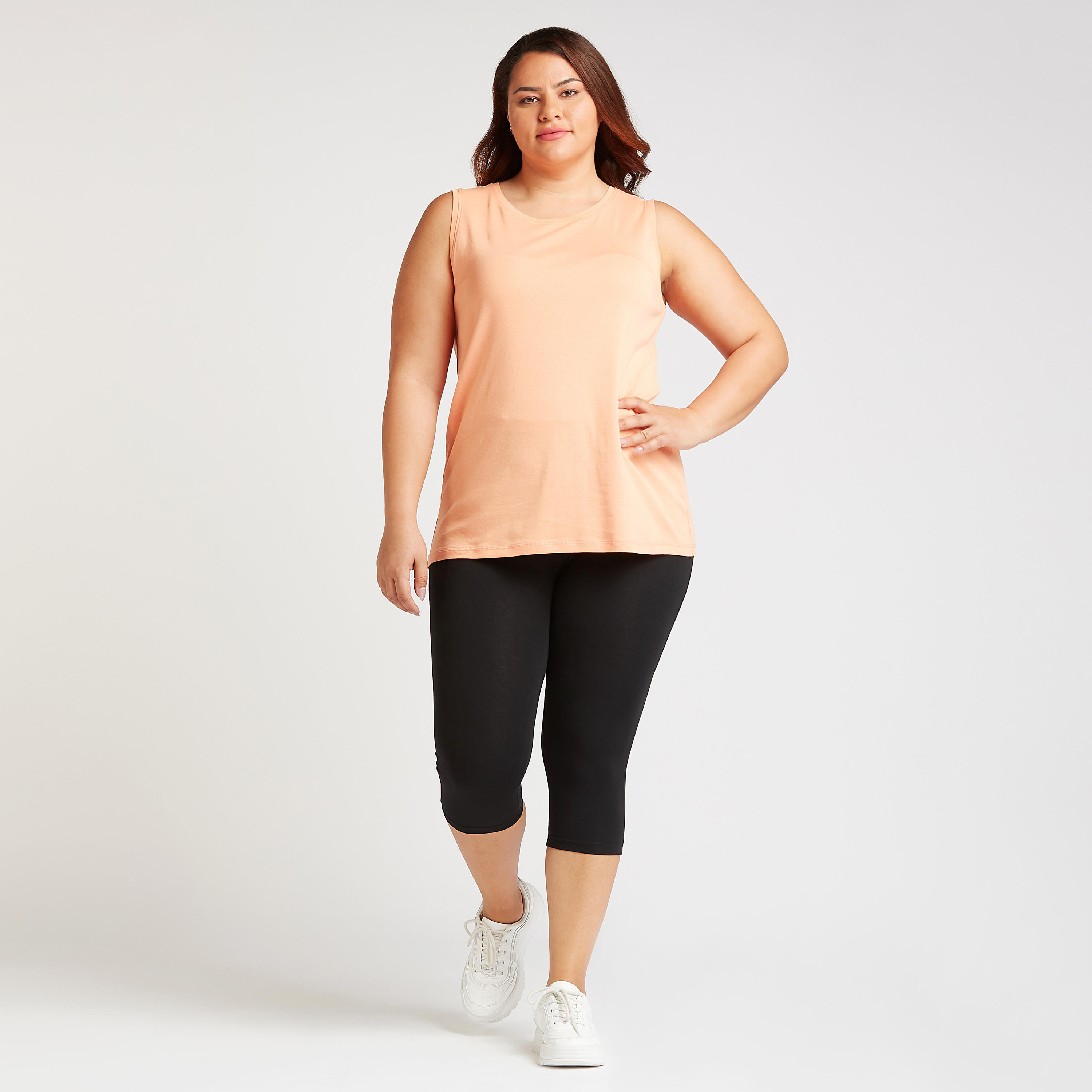 بنطلون ليقنز سادة 3/4 بخصر متوسط الارتفاع-women-clothing-bottoms-leggings-image-2