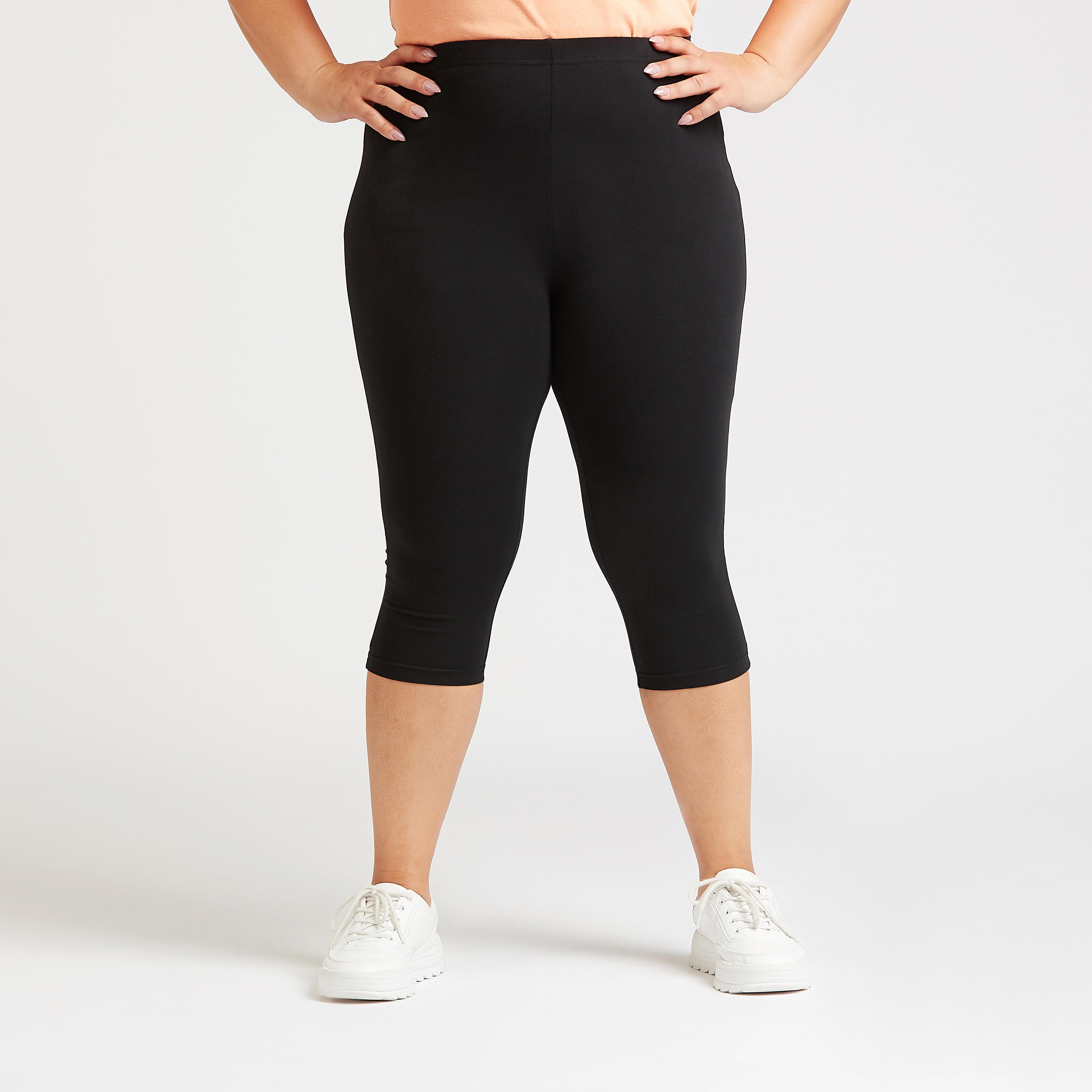 بنطلون ليقنز سادة 3/4 بخصر متوسط الارتفاع-women-clothing-bottoms-leggings-image-3