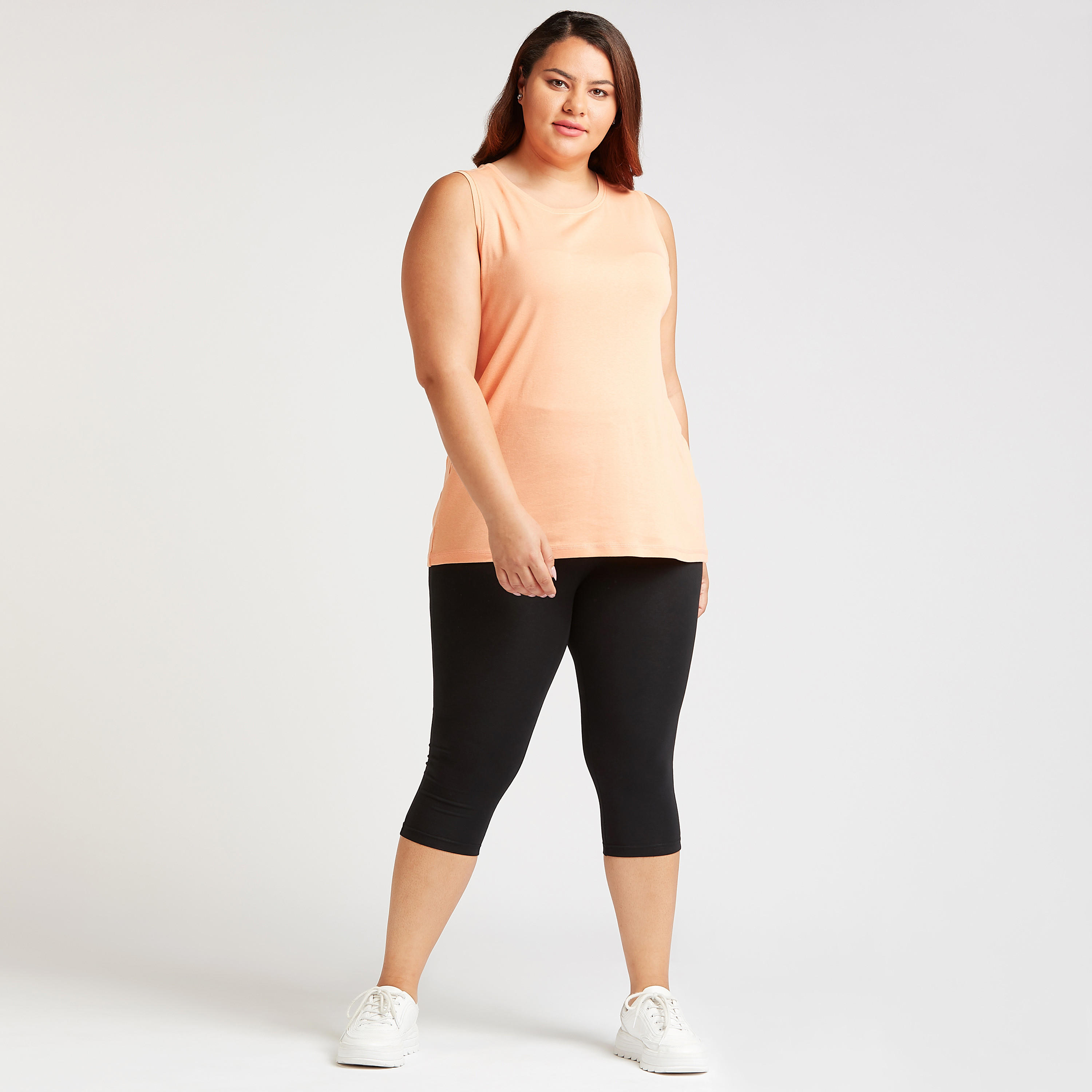 بنطلون ليقنز سادة 3/4 بخصر متوسط الارتفاع-women-clothing-bottoms-leggings-image-5