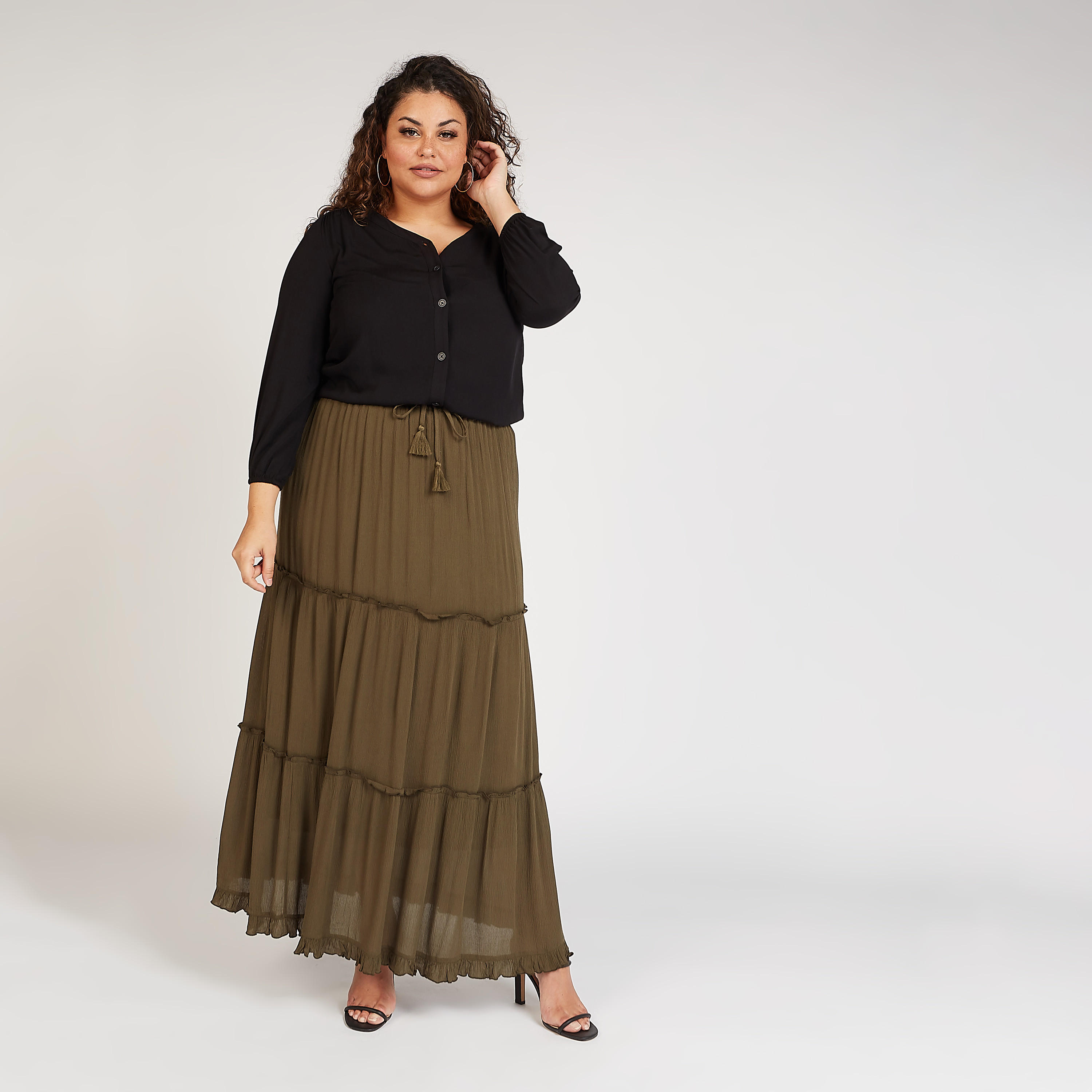 Textured Maxi A-line Skirt with Drawstring Closure-women-clothing-bottoms-skirts-image-2