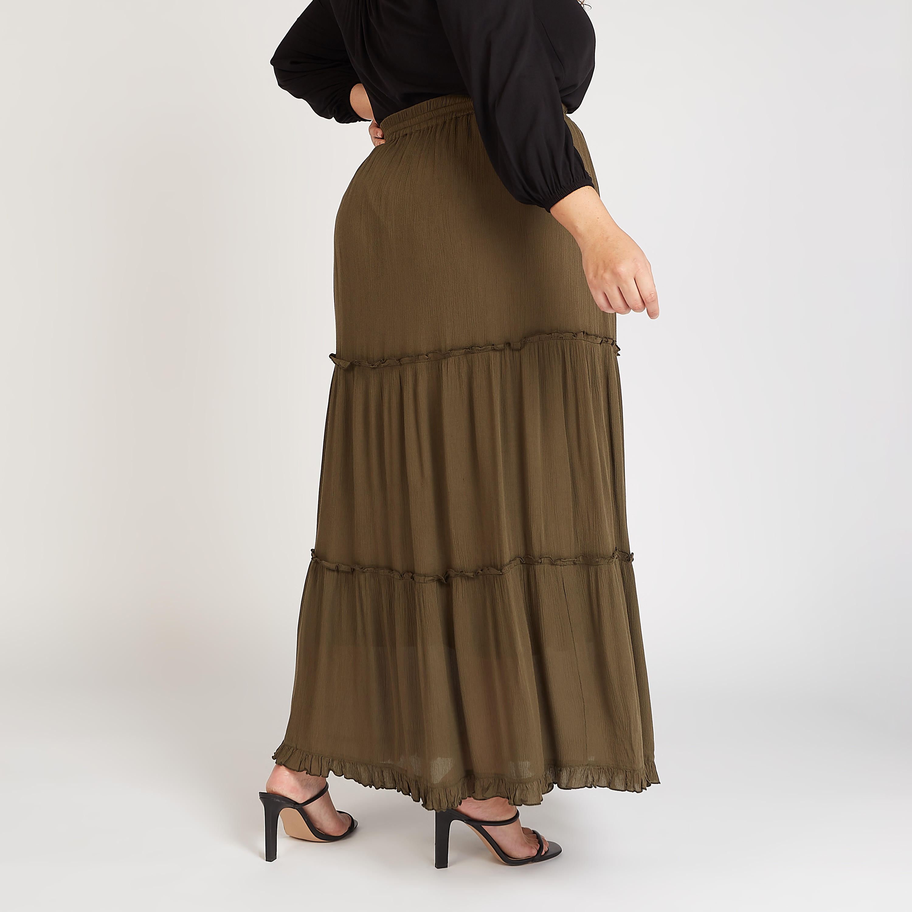 Textured Maxi A-line Skirt with Drawstring Closure-women-clothing-bottoms-skirts-image-4