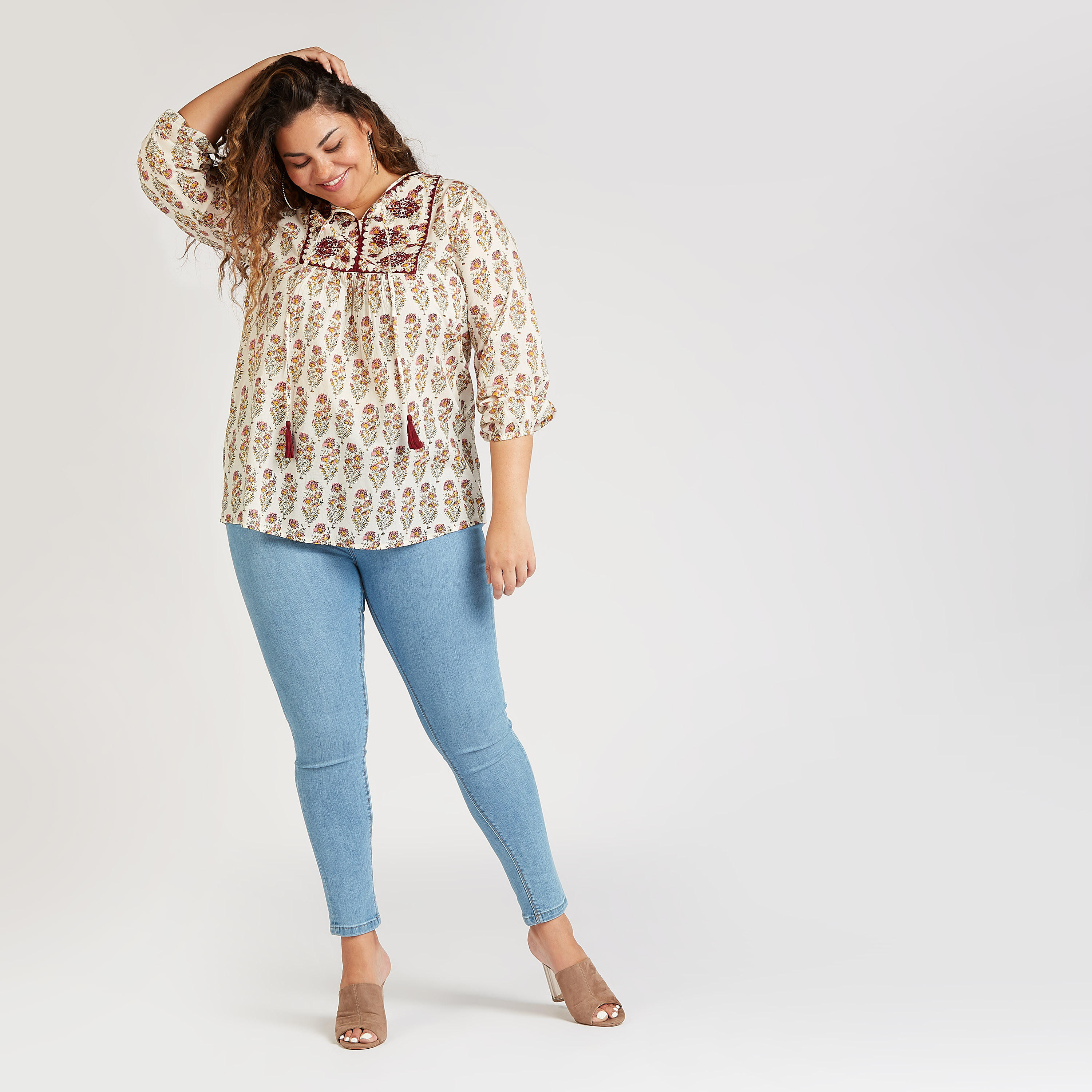 بلوزة مستدامة بطبعات وأكمام 3/4 وأربطة-women-clothing-shirtsandblouses-blouses-image-2