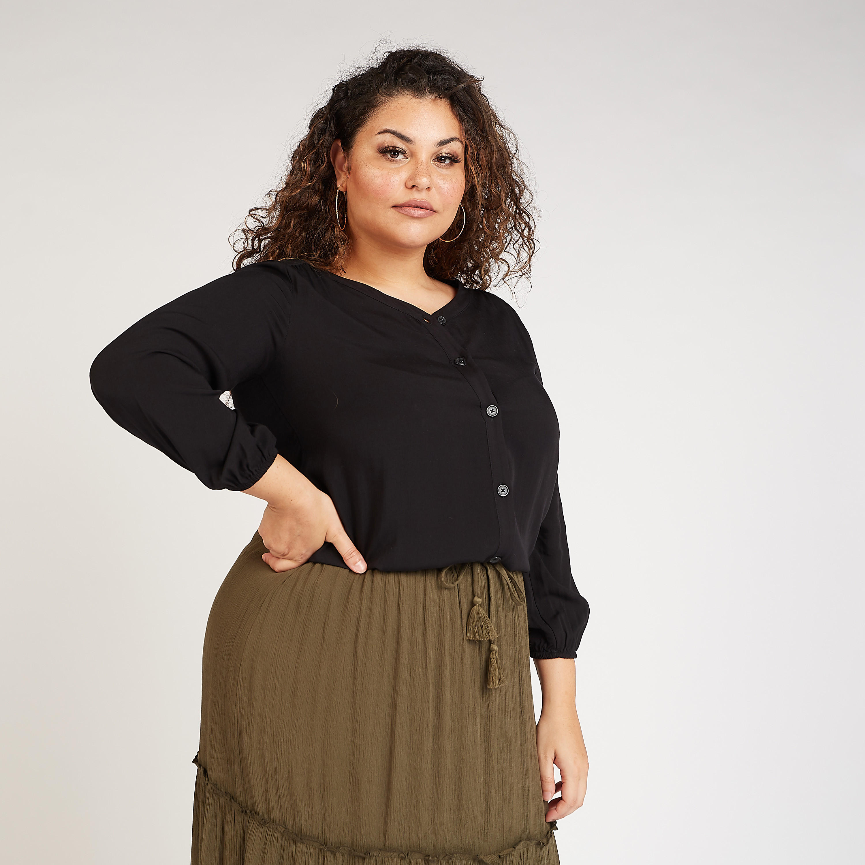 Sustainable Solid Top with V-neck and Long Sleeves-women-clothing-shirtsandblouses-blouses-image-1