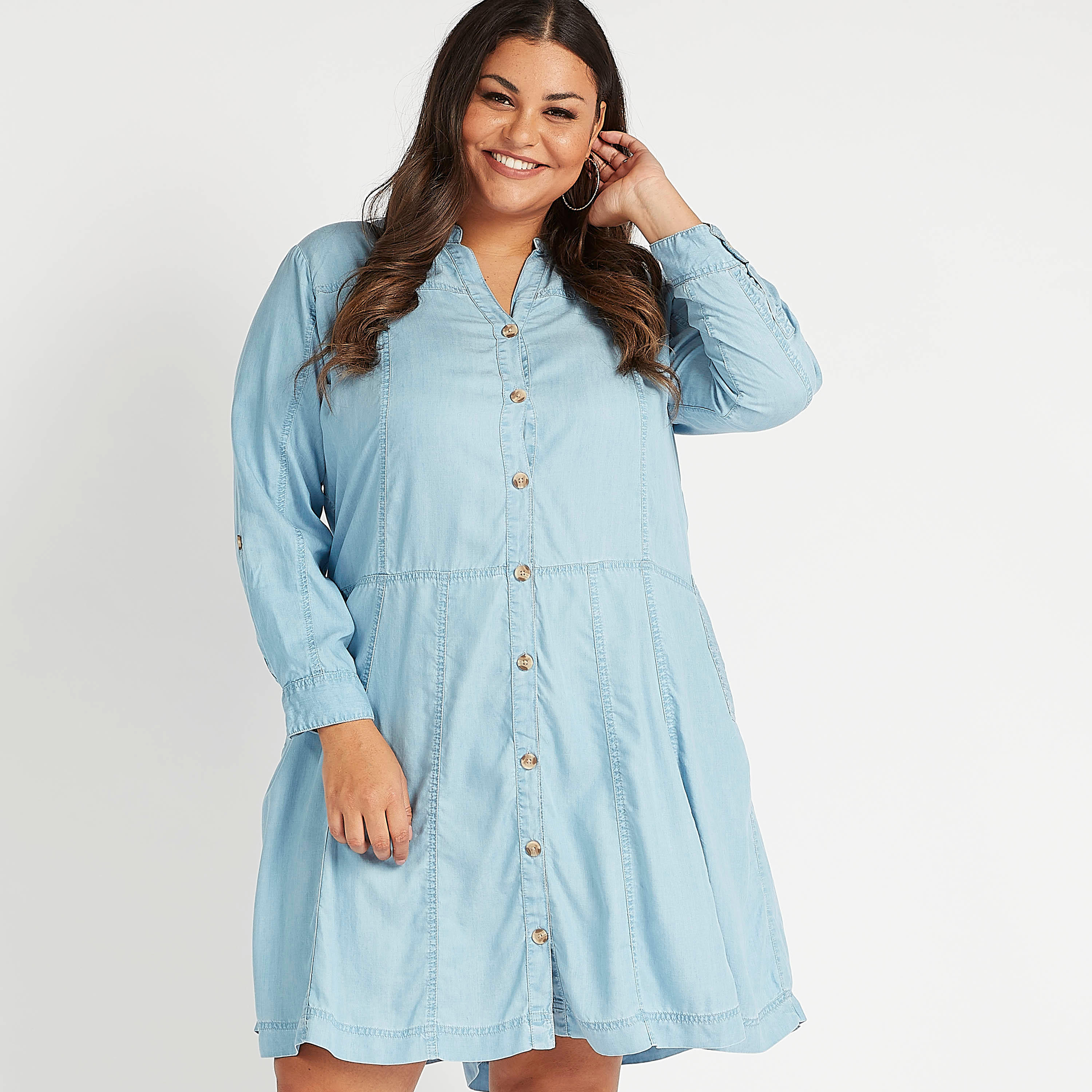 تونيك سادة بياقة عادية مع أكمام طويلة وزر إغلاق-women-clothing-shirtsandblouses-blouses-image-5