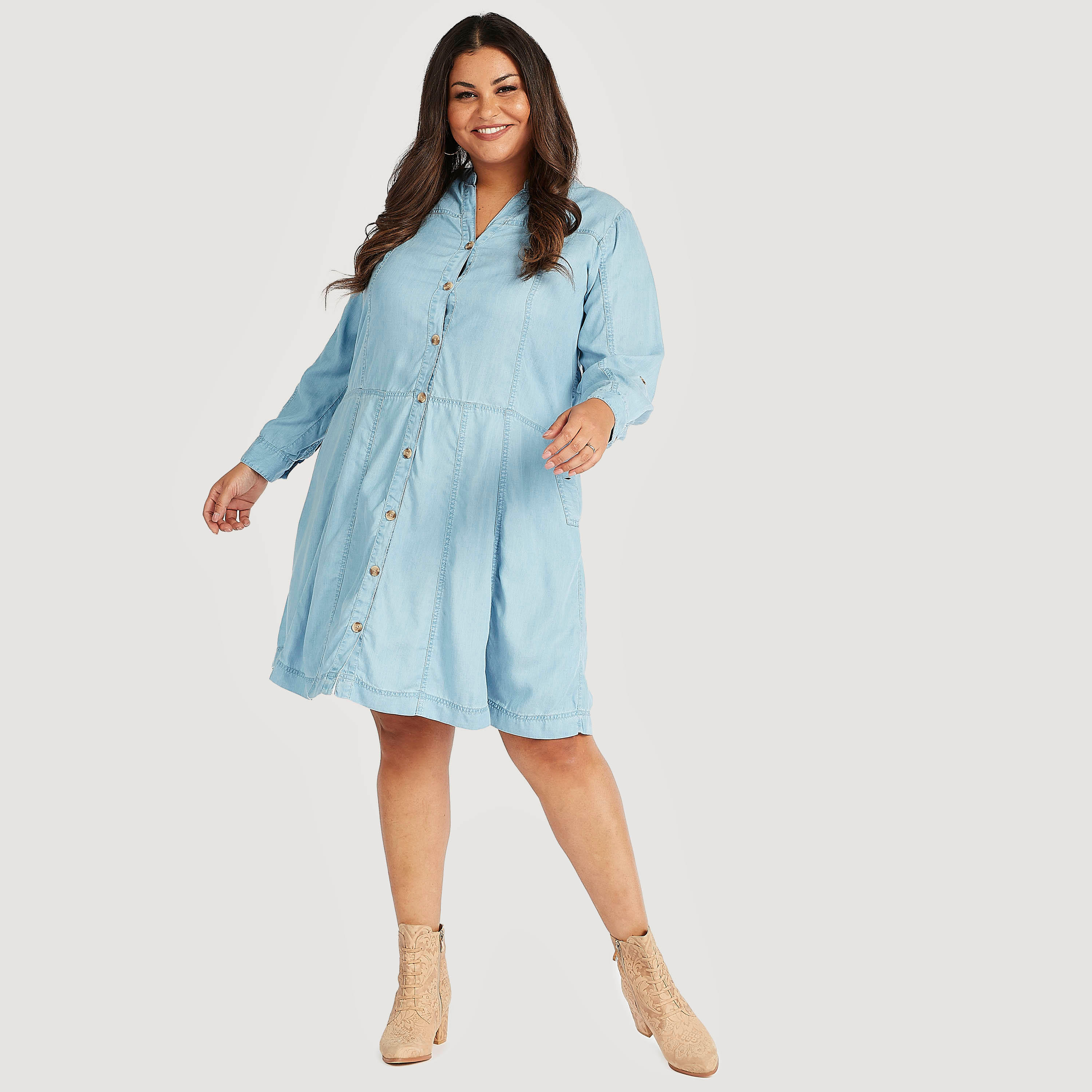 تونيك سادة بياقة عادية مع أكمام طويلة وزر إغلاق-women-clothing-shirtsandblouses-blouses-image-4