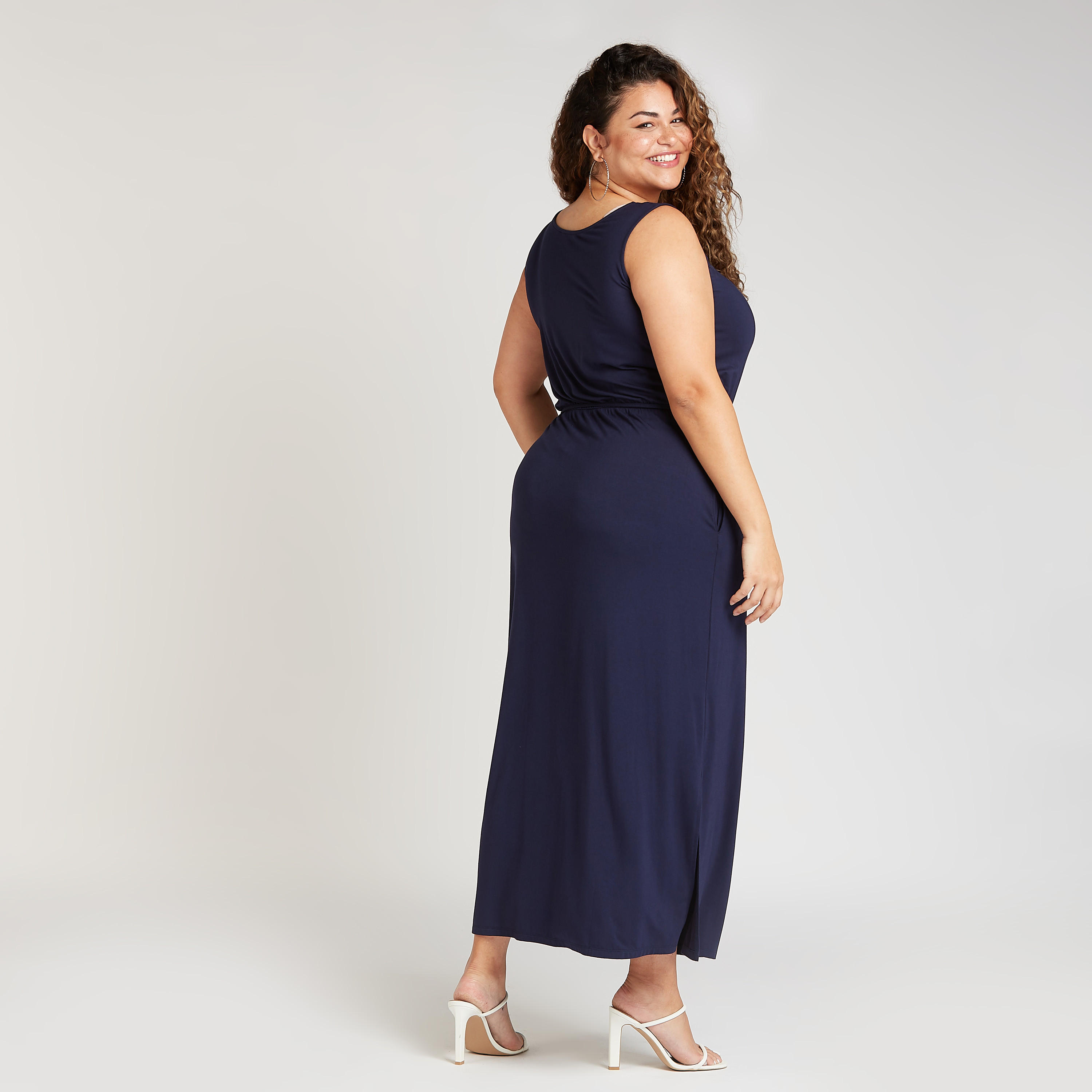 فستان إية لاين طويل سادة دون أكمام بتفاصيل جيوب وأربطة-women-clothing-dresses-image-4