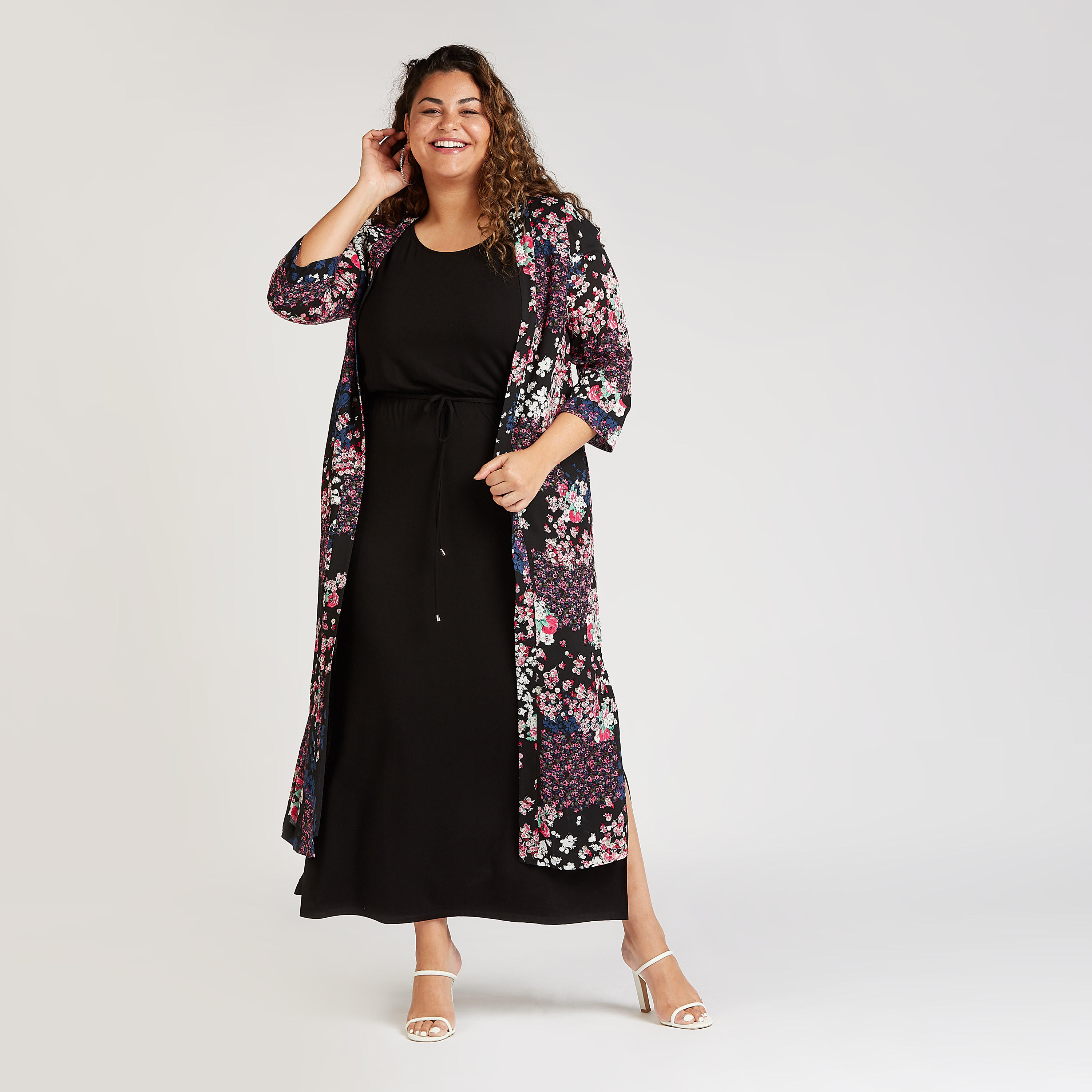 كيمونو مستدام بطبعات أزهار وأكمام 3/4 وتفاصيل جيب-women-clothing-shirtsandblouses-blouses-image-1