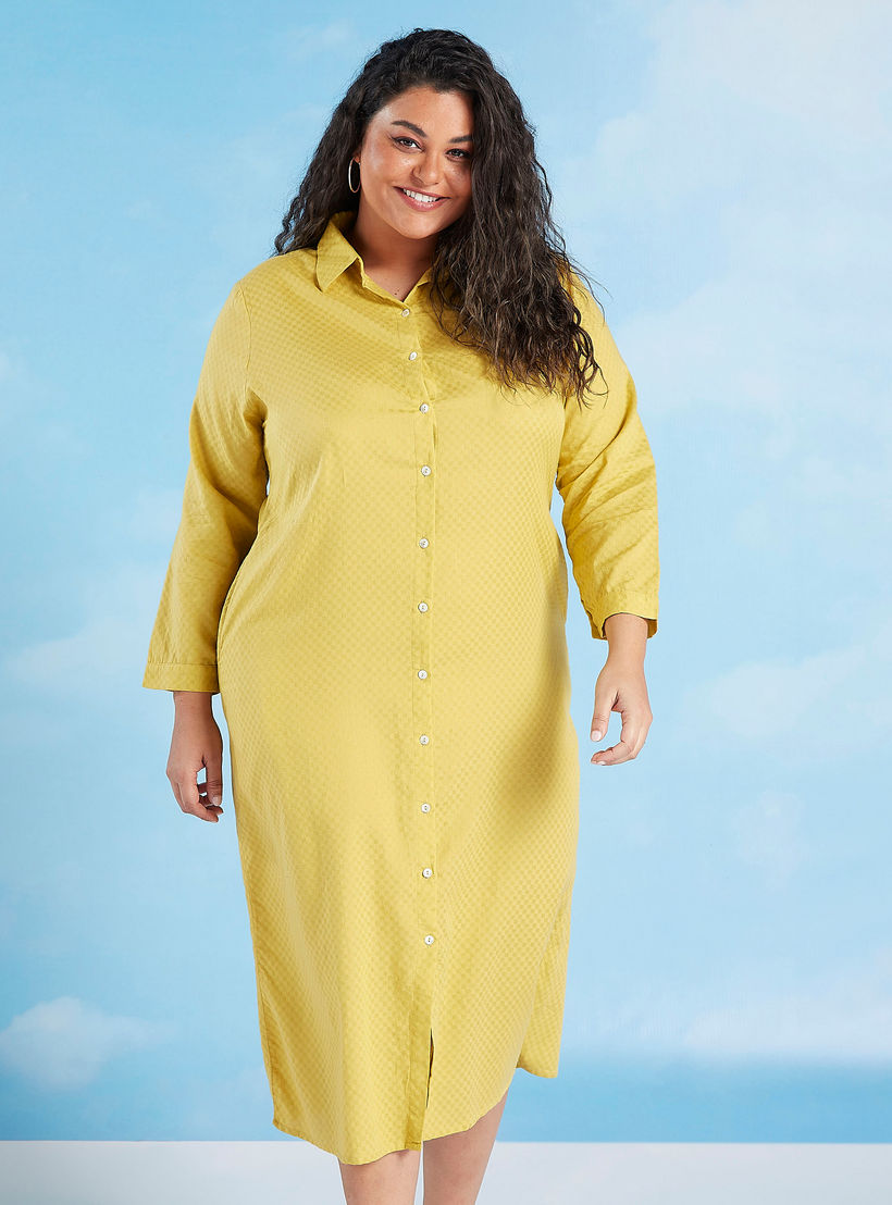 فستان قميص مستدام ميدي مربعات بأكمام طويلة-women-clothing-dresses-image-1