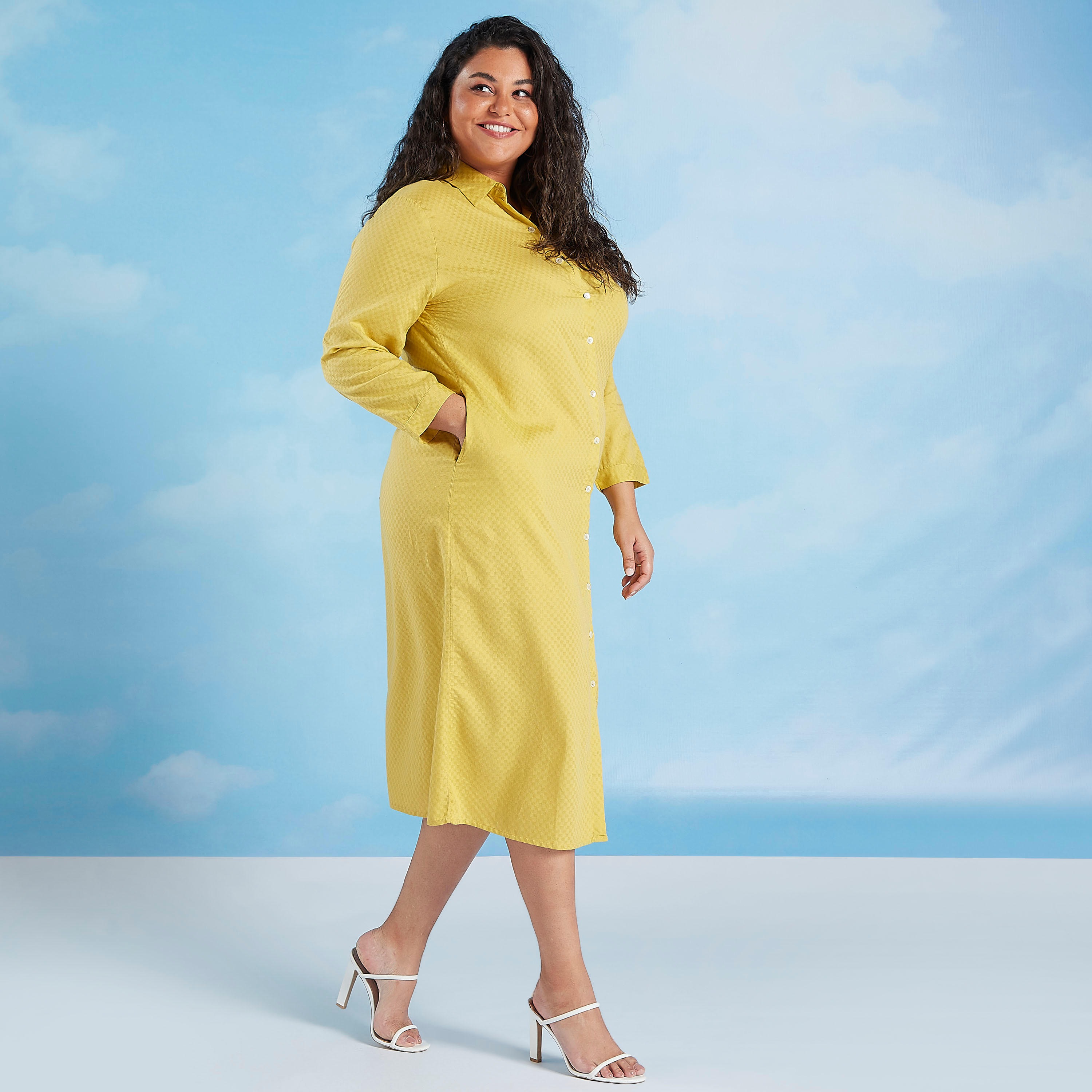 فستان قميص مستدام ميدي مربعات بأكمام طويلة-women-clothing-dresses-image-2