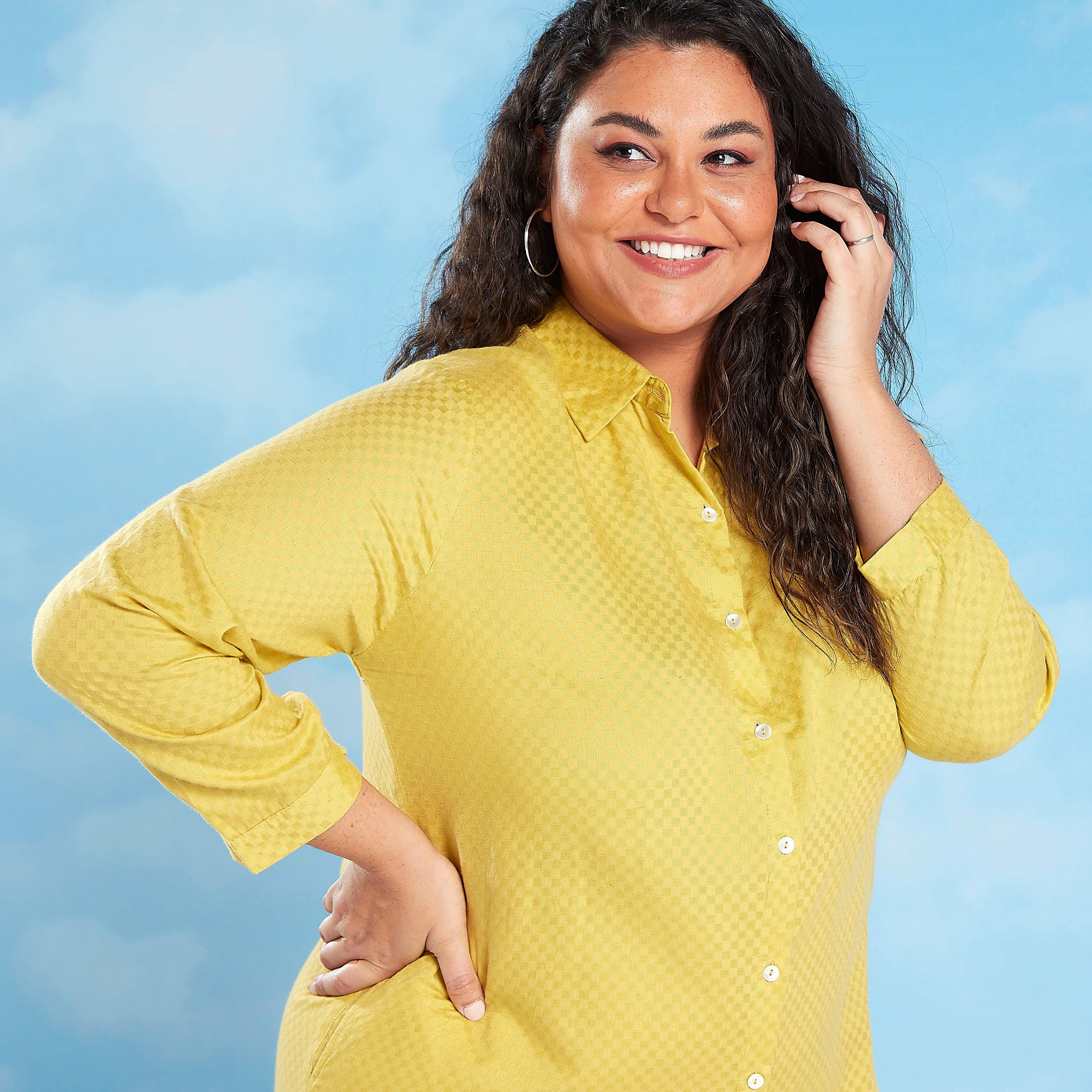فستان قميص مستدام ميدي مربعات بأكمام طويلة-women-clothing-dresses-image-3