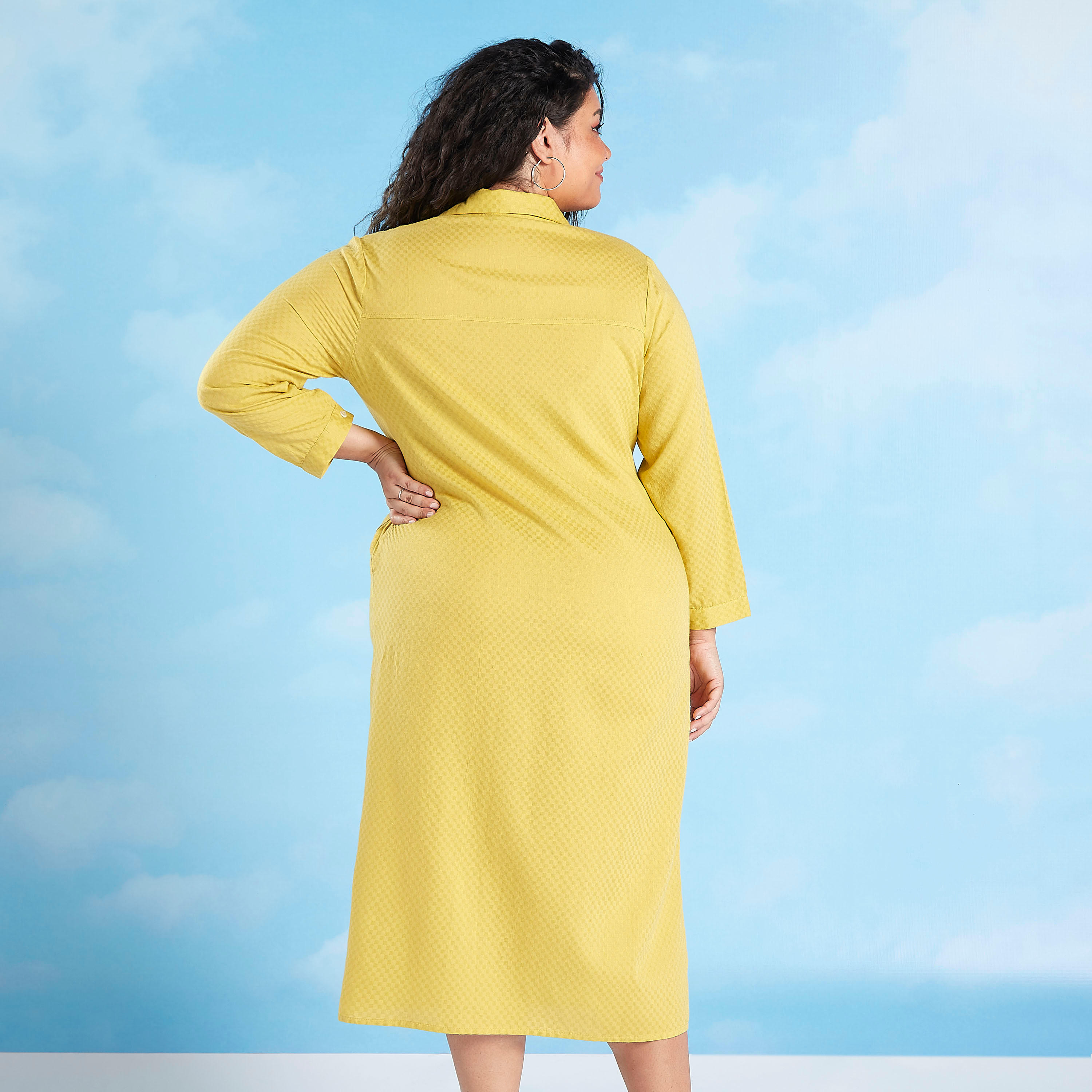 فستان قميص مستدام ميدي مربعات بأكمام طويلة-women-clothing-dresses-image-4