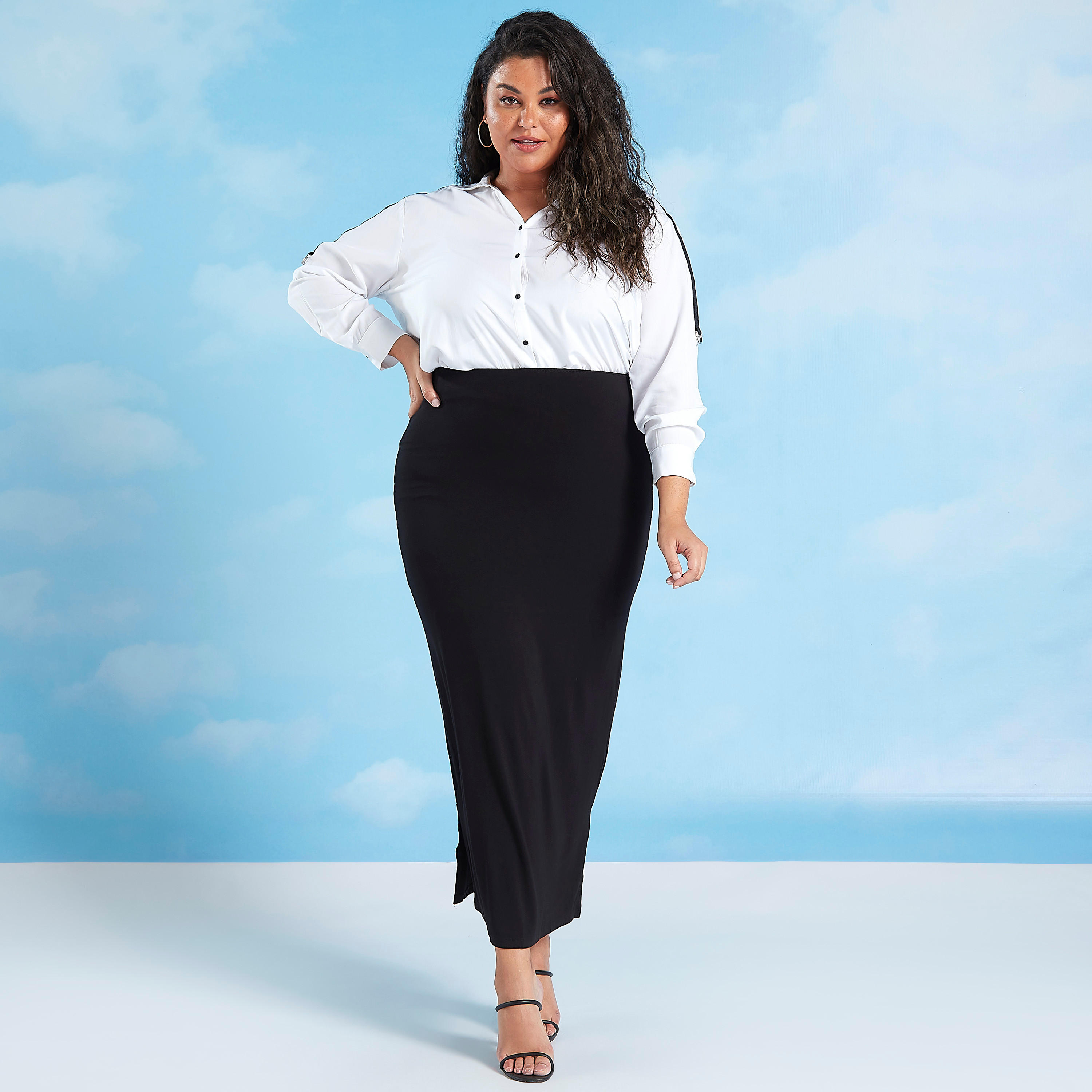 Solid Pencil Skirt with Elasticised Waistband and Side Slit-women-clothing-bottoms-skirts-image-2