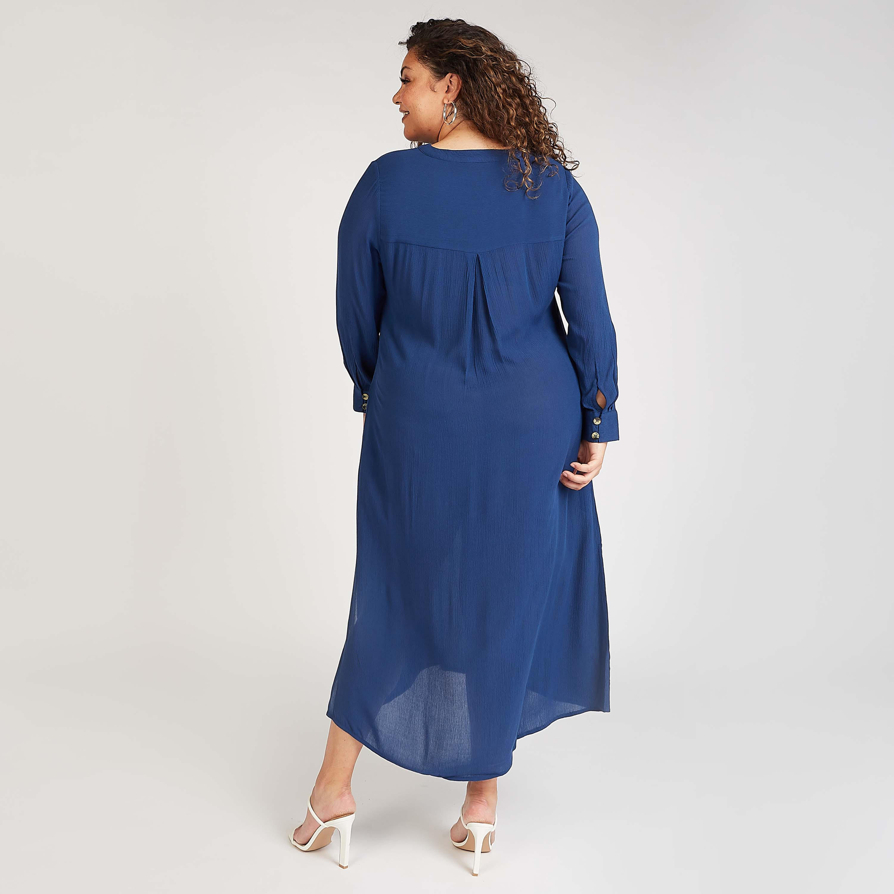 فستان قميص مستدام ميدي بارز الملمس بأكمام طويلة-women-clothing-dresses-image-4