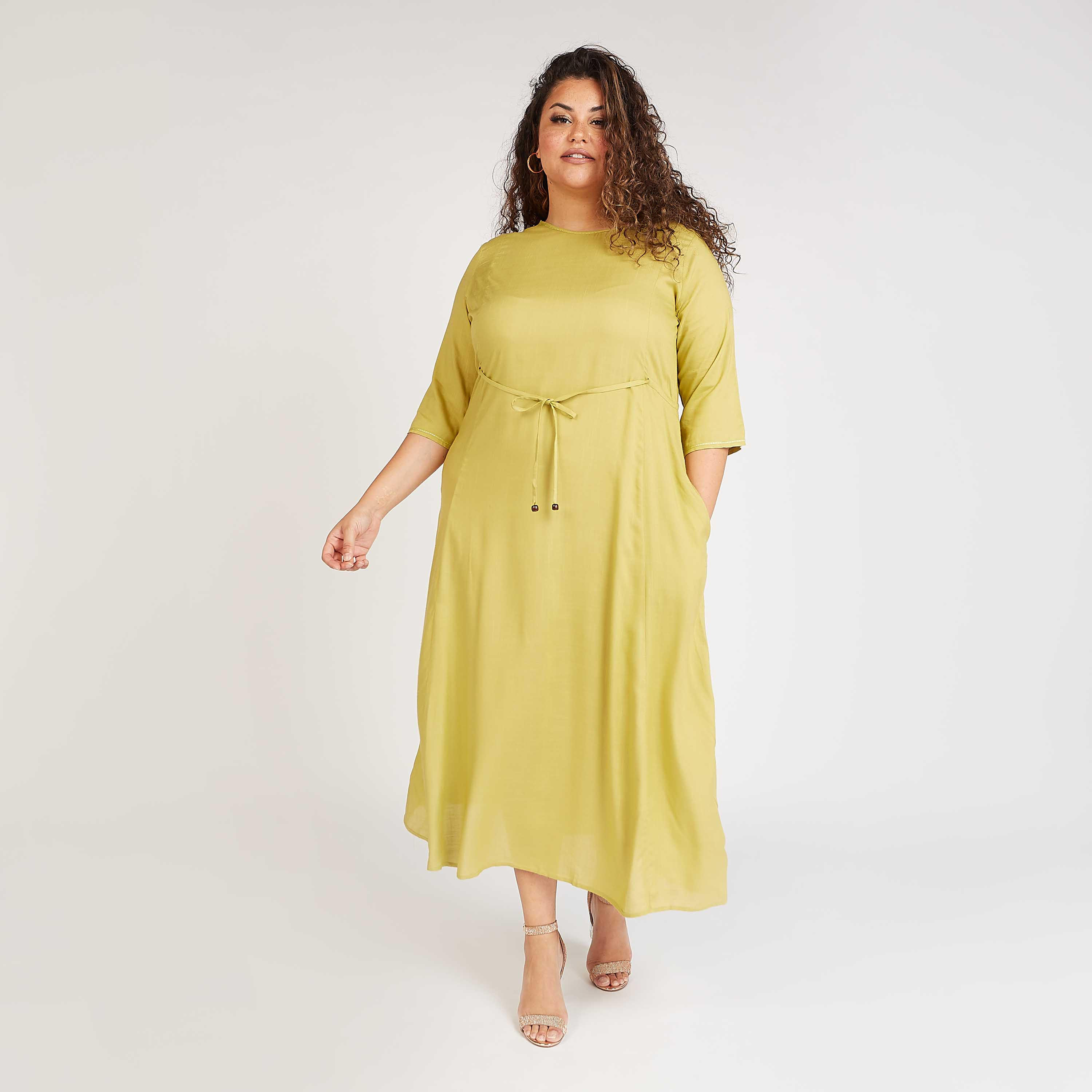 فستان مستدام إيه لاين ميدي سادة بأكمام 3/4-women-clothing-dresses-image-4