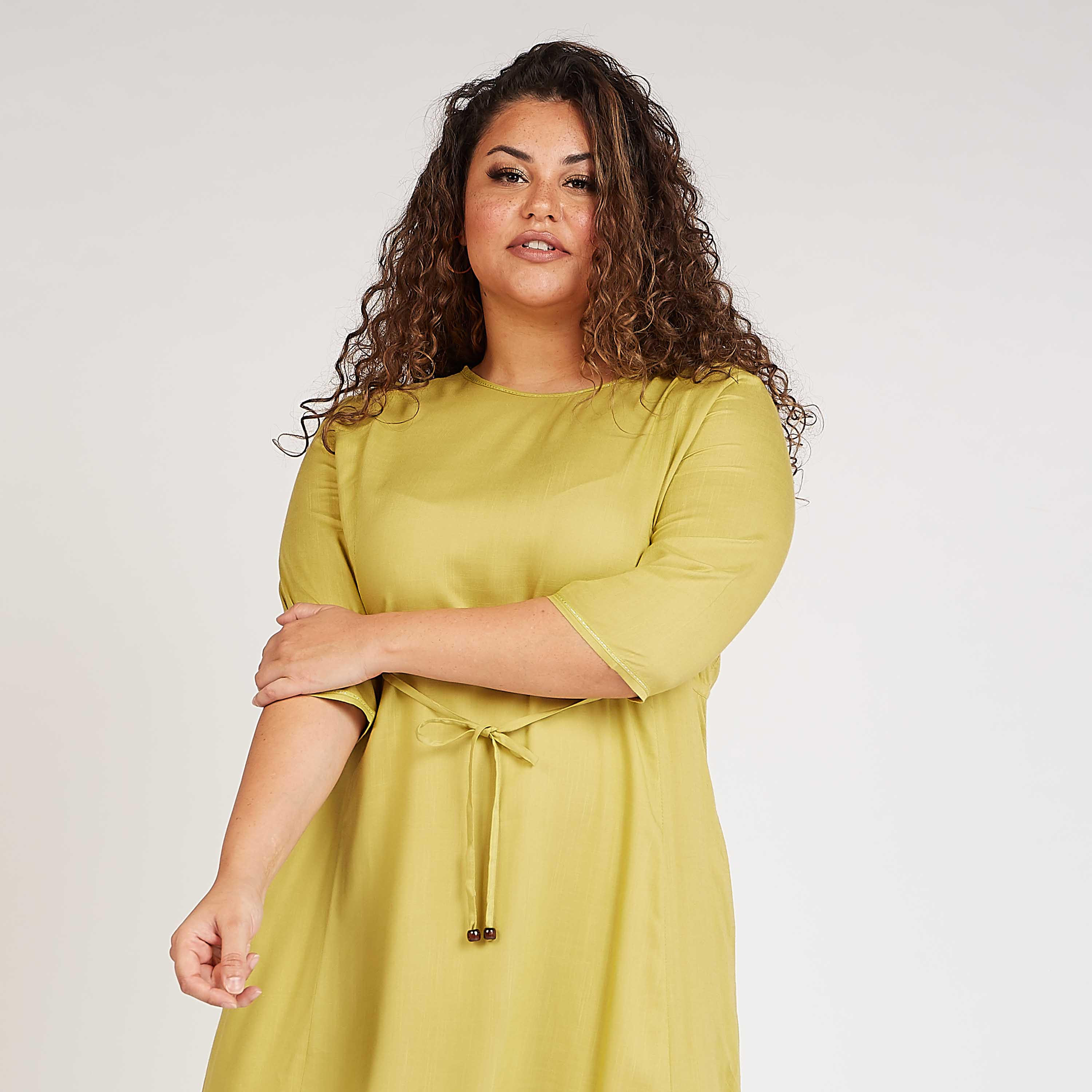 فستان مستدام إيه لاين ميدي سادة بأكمام 3/4-women-clothing-dresses-image-3