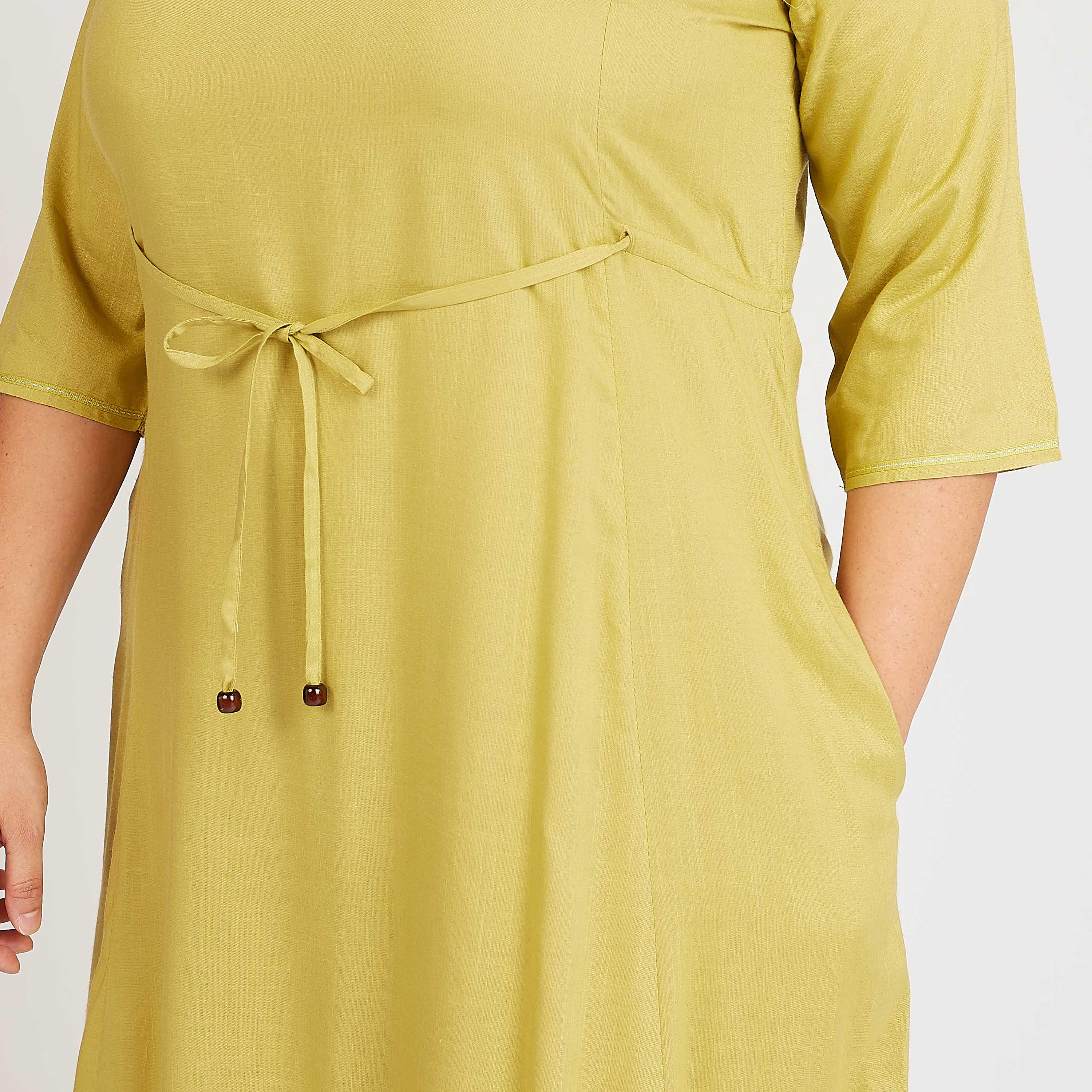 فستان مستدام إيه لاين ميدي سادة بأكمام 3/4-women-clothing-dresses-image-2