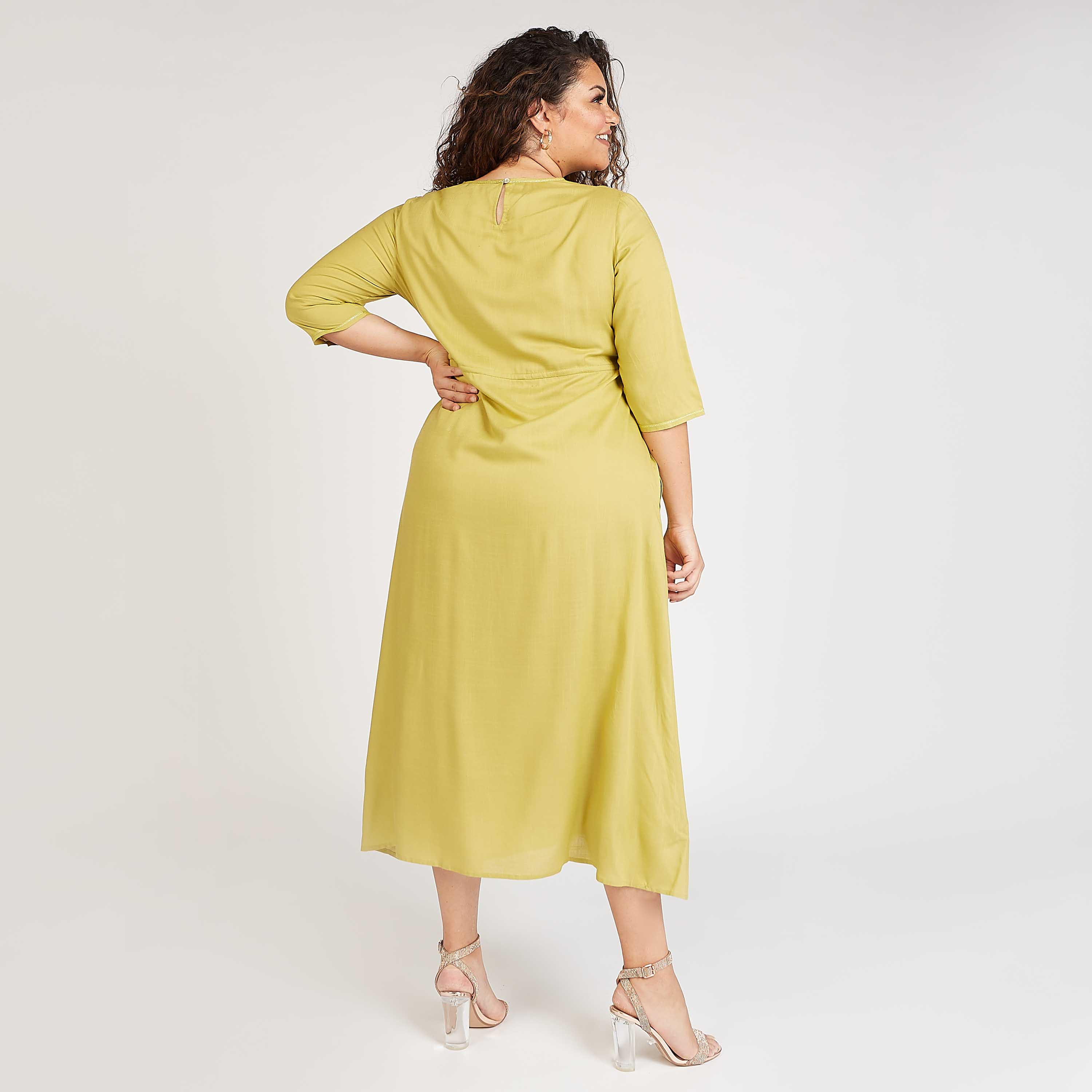 فستان مستدام إيه لاين ميدي سادة بأكمام 3/4-women-clothing-dresses-image-1