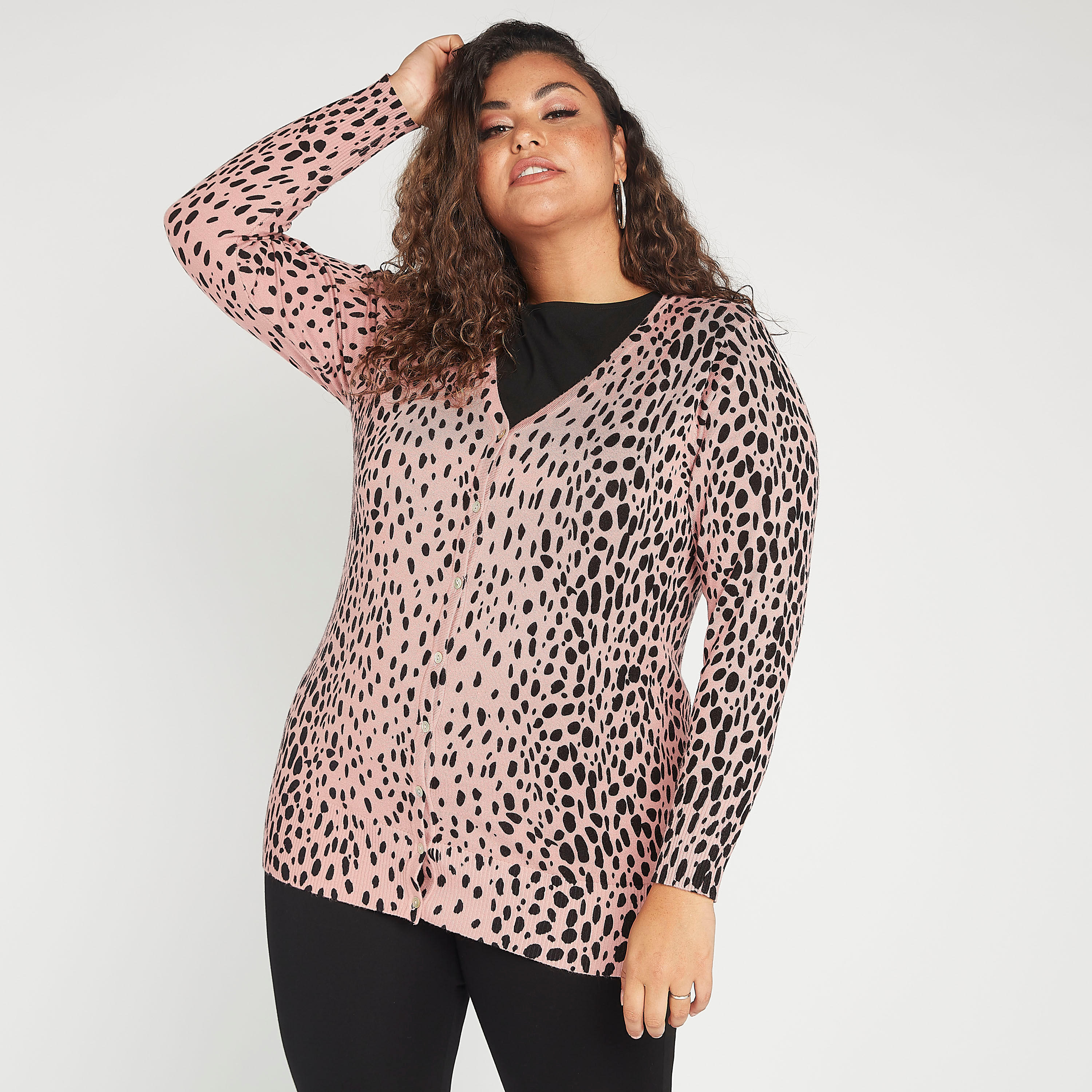Animal Print V-neck Cardigan with Long Sleeves-women-winterwear-cardigansandjumpers-cardigans-image-1