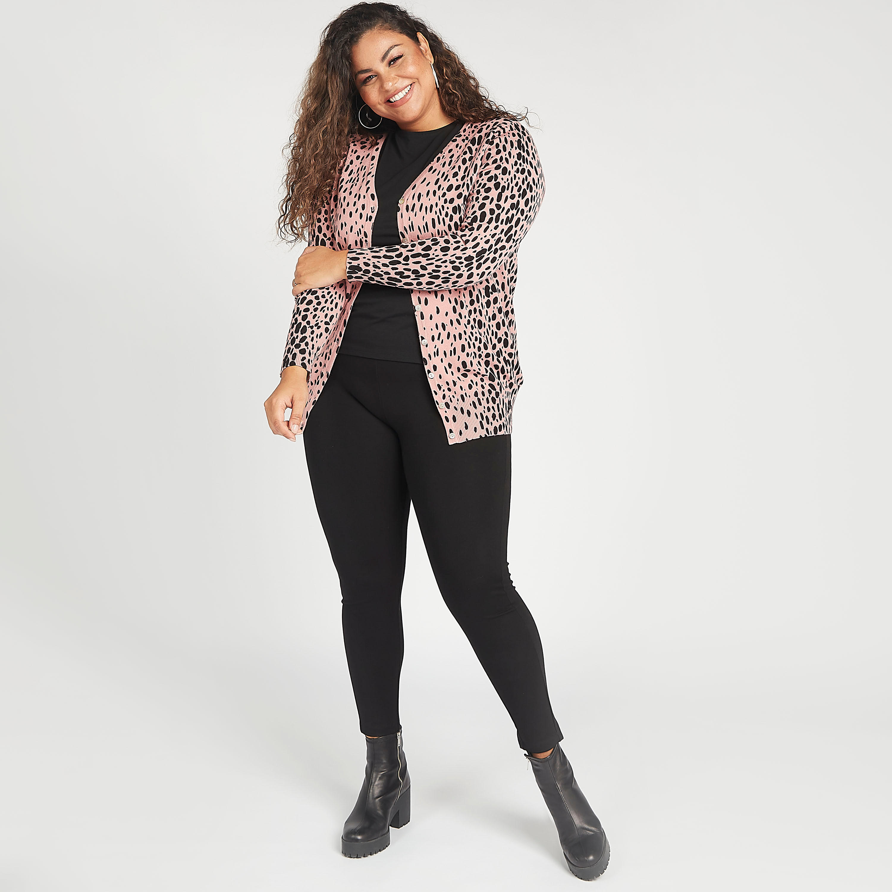 Animal Print V-neck Cardigan with Long Sleeves-women-winterwear-cardigansandjumpers-cardigans-image-2