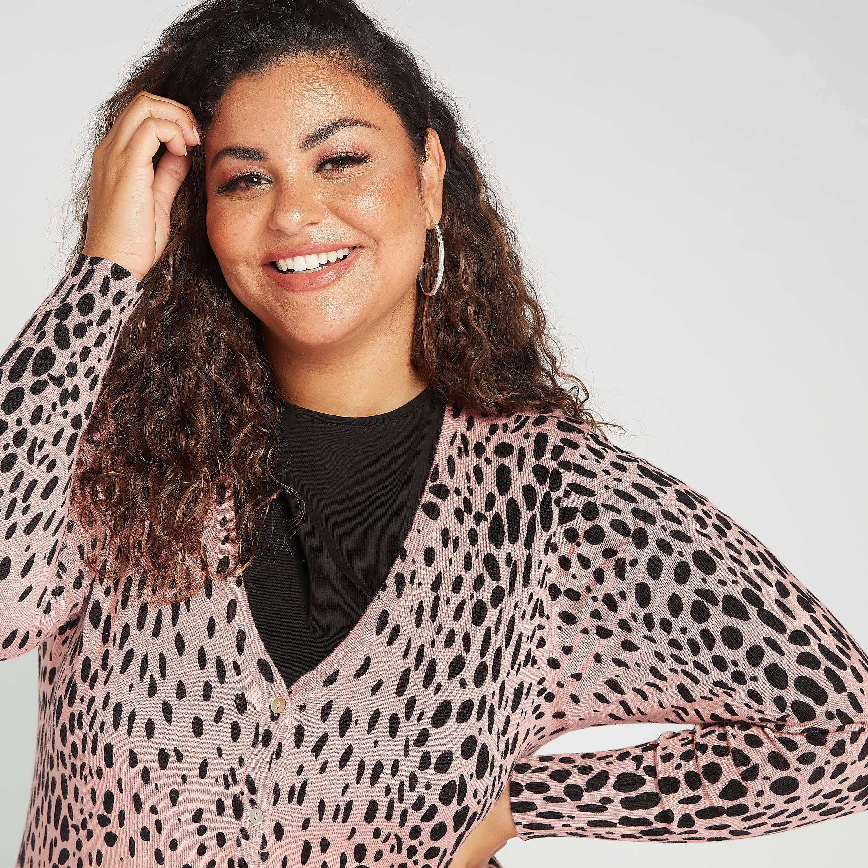 Animal Print V-neck Cardigan with Long Sleeves-women-winterwear-cardigansandjumpers-cardigans-image-3