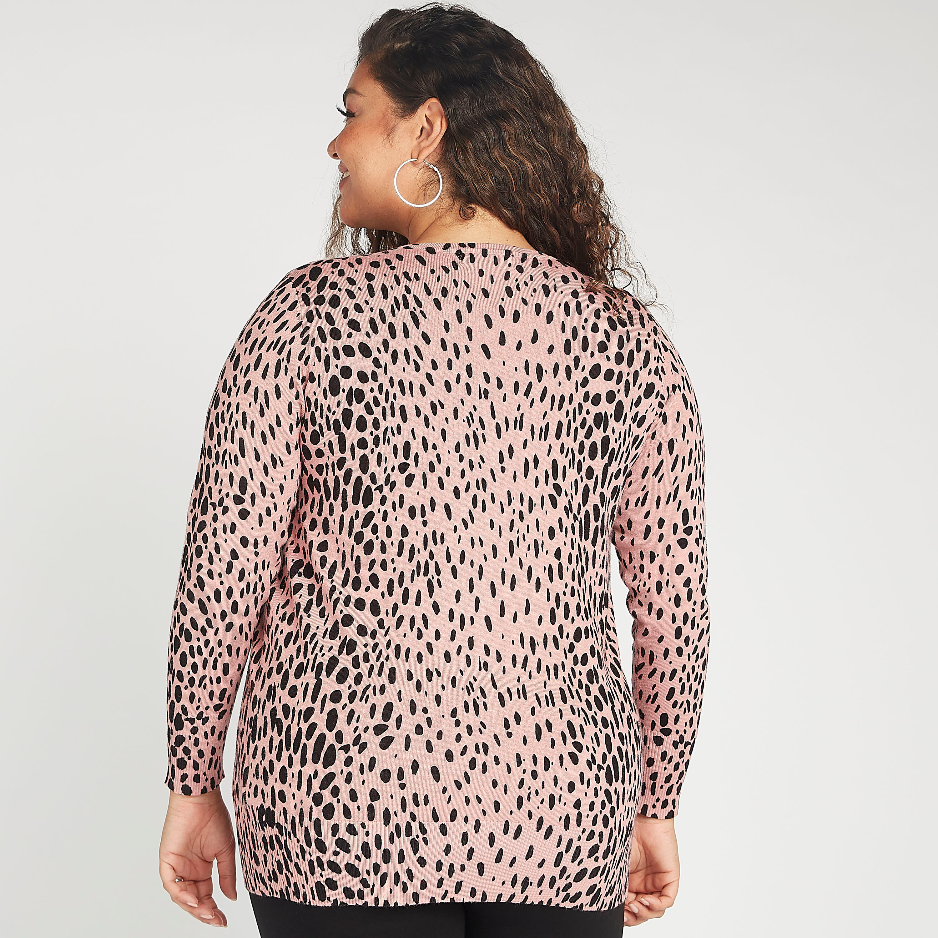 Animal Print V-neck Cardigan with Long Sleeves-women-winterwear-cardigansandjumpers-cardigans-image-4