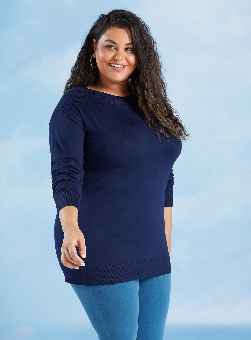 Sustainable Textured Sweater with Boat Neck and Long Sleeves-women-winterwear-cardigansandjumpers-cardigans-image-1