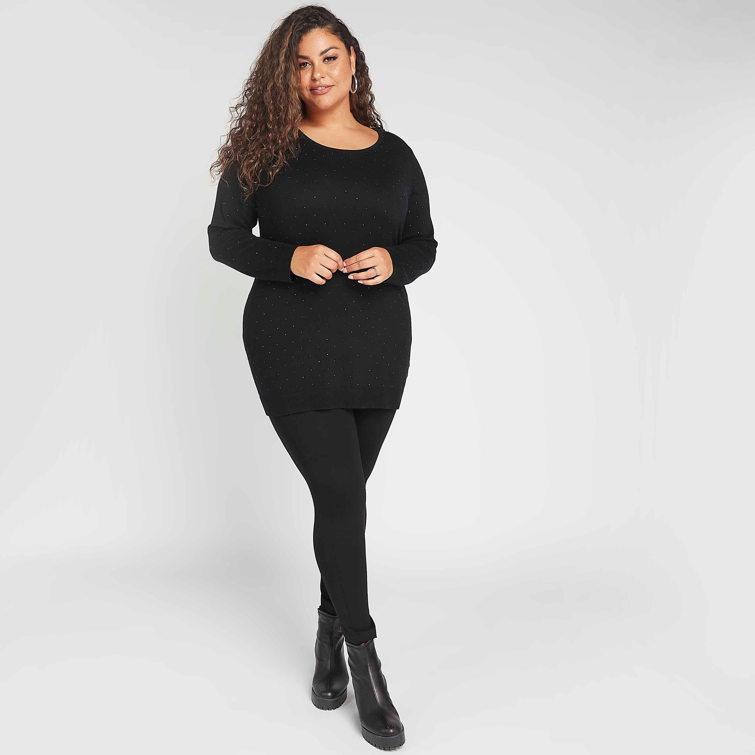 كنزة بياقة مستديرة وأكمام قصيرة وتفاصيل مزيّنة-women-winterwear-cardigansandjumpers-cardigans-image-2