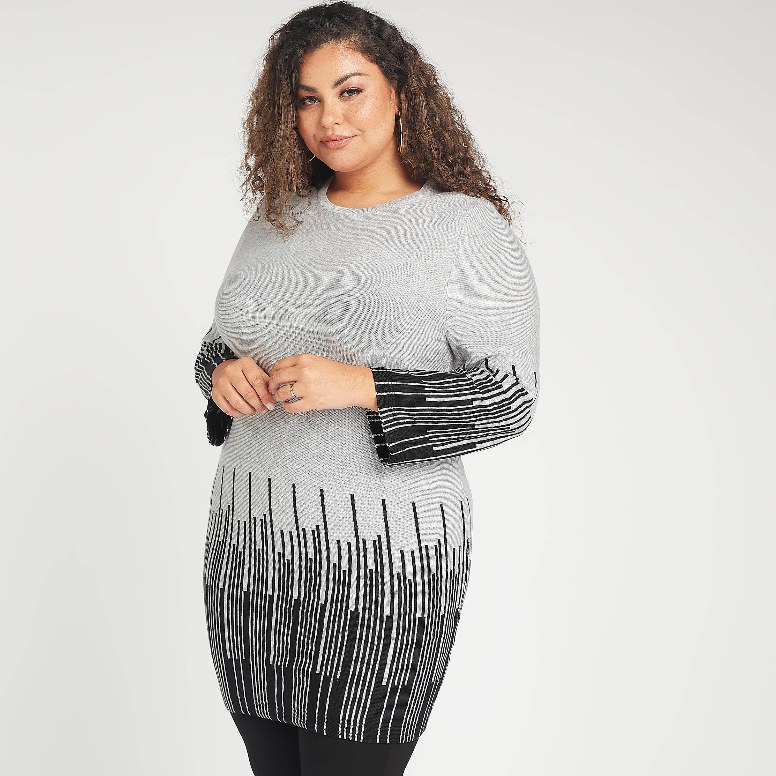 فستان مستدام بارز الملمس واسع قصير بأكمام طويلة-women-clothing-dresses-image-1