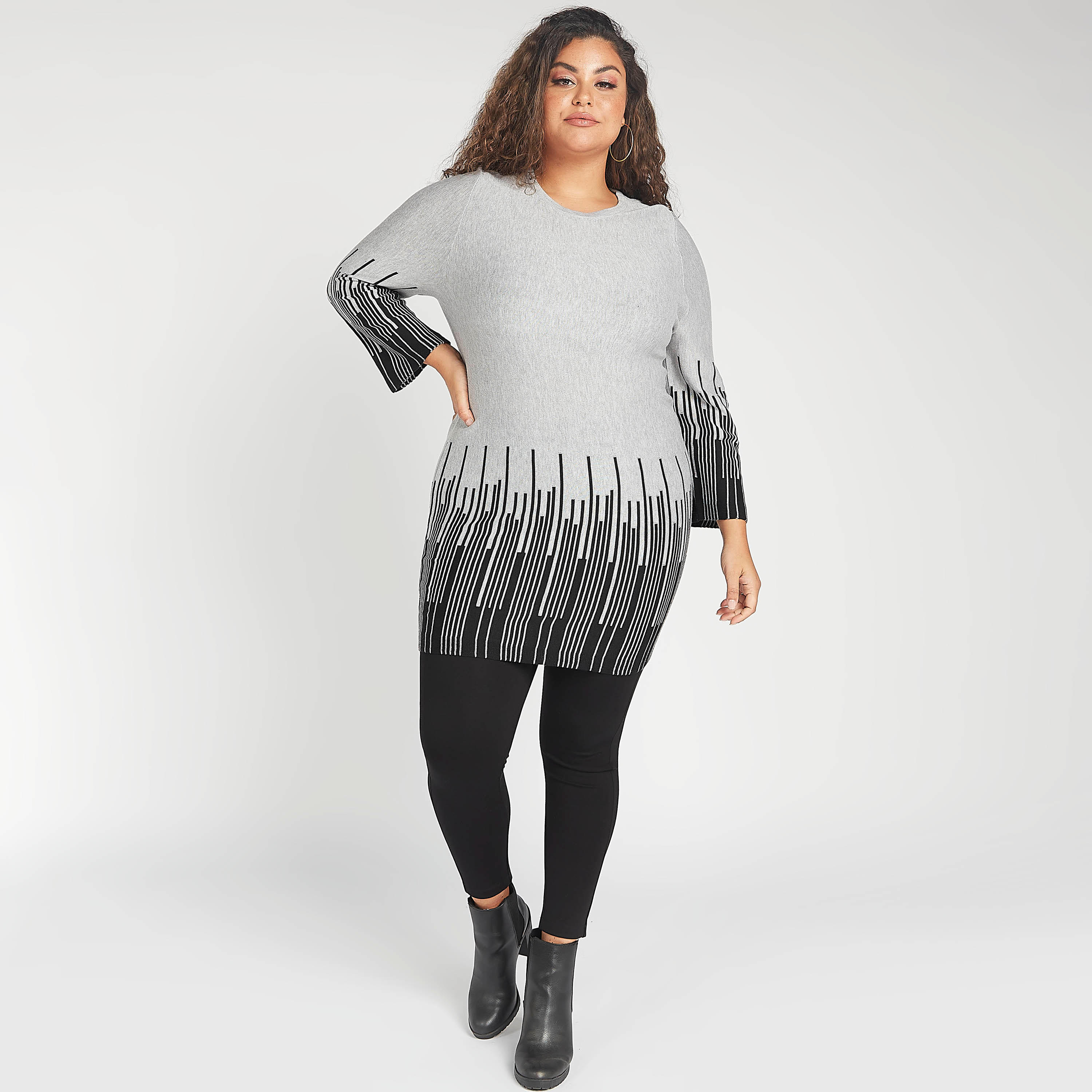 فستان مستدام بارز الملمس واسع قصير بأكمام طويلة-women-clothing-dresses-image-2