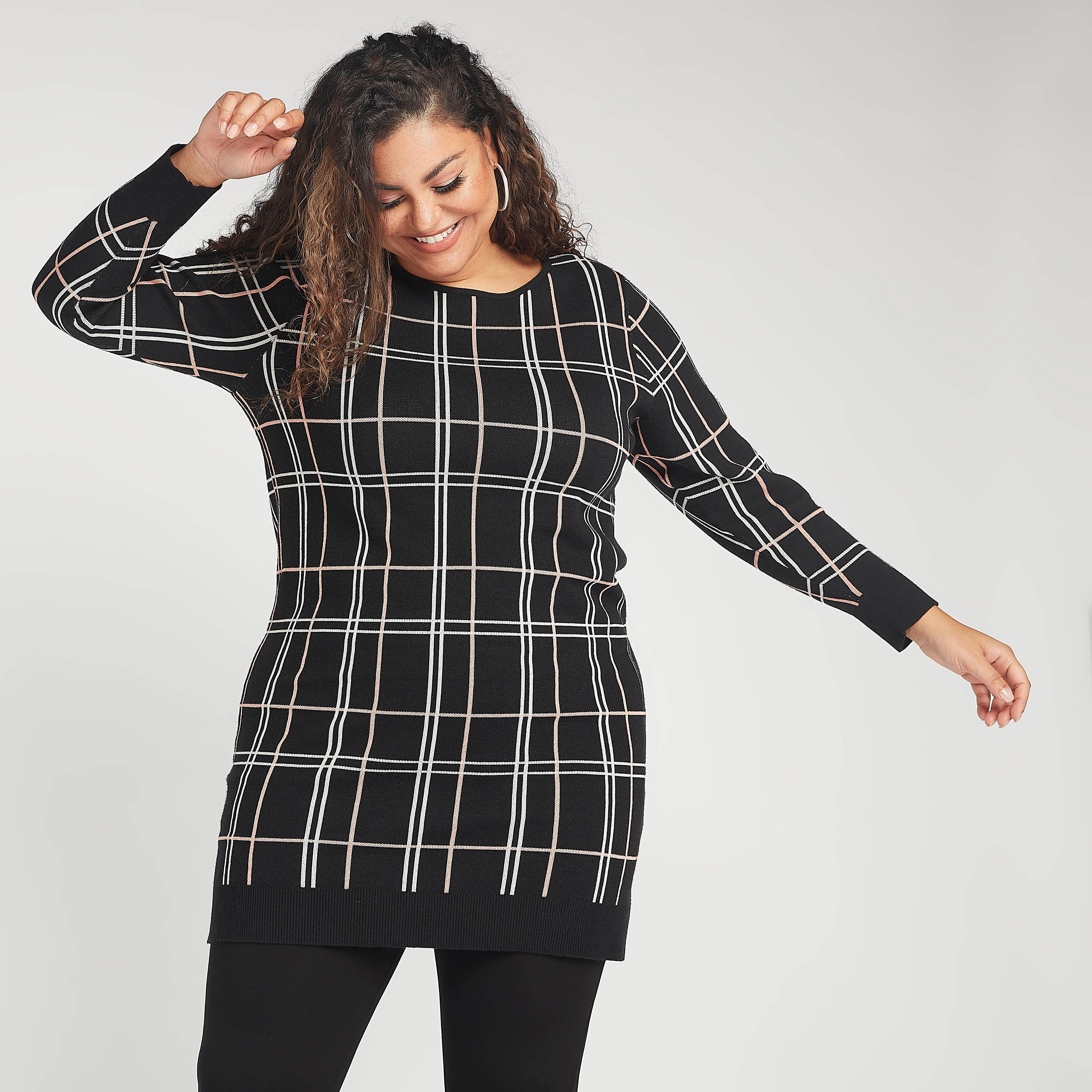 فستان مستدام كاروهات قصير واسع بأكمام طويلة-women-clothing-dresses-image-1