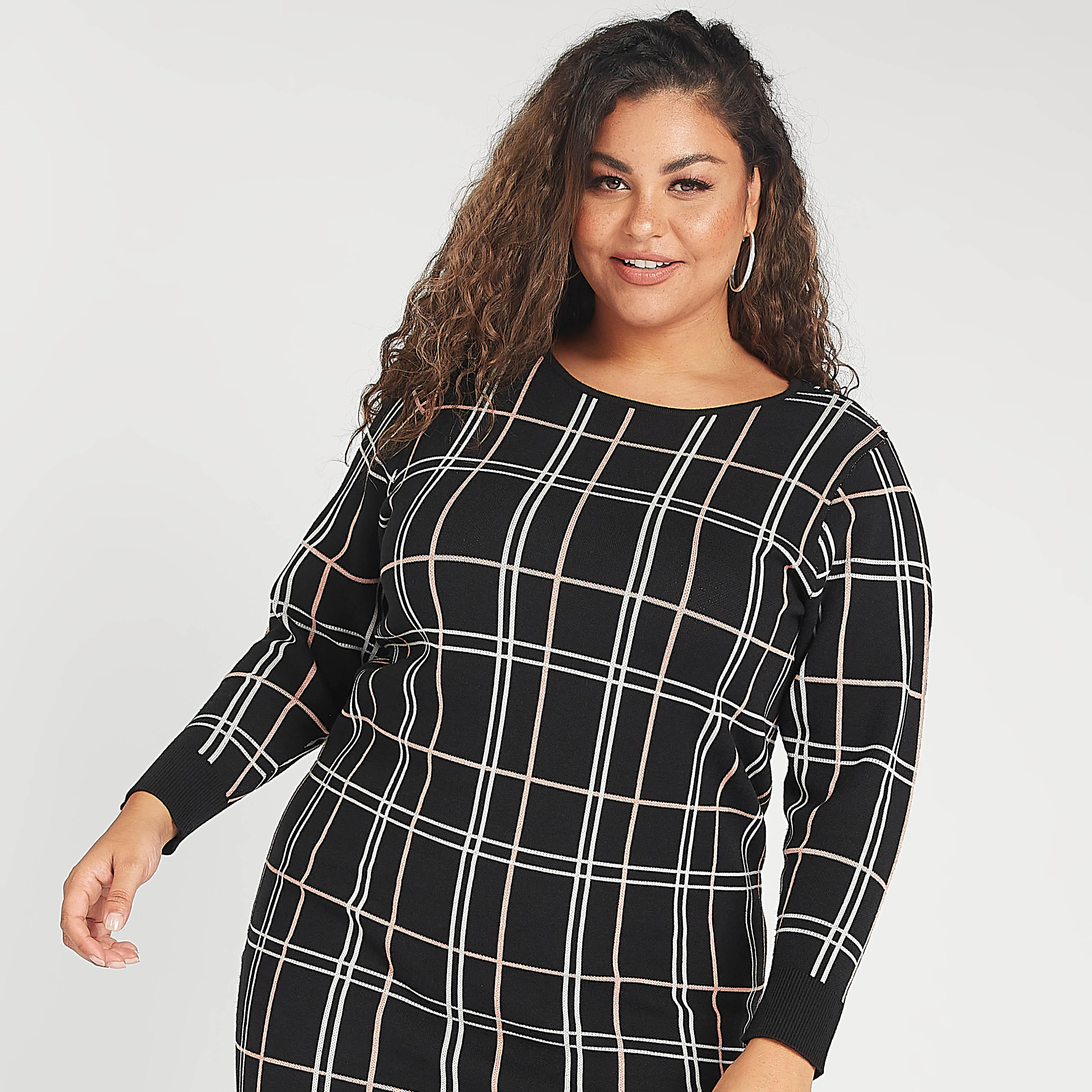 فستان مستدام كاروهات قصير واسع بأكمام طويلة-women-clothing-dresses-image-2