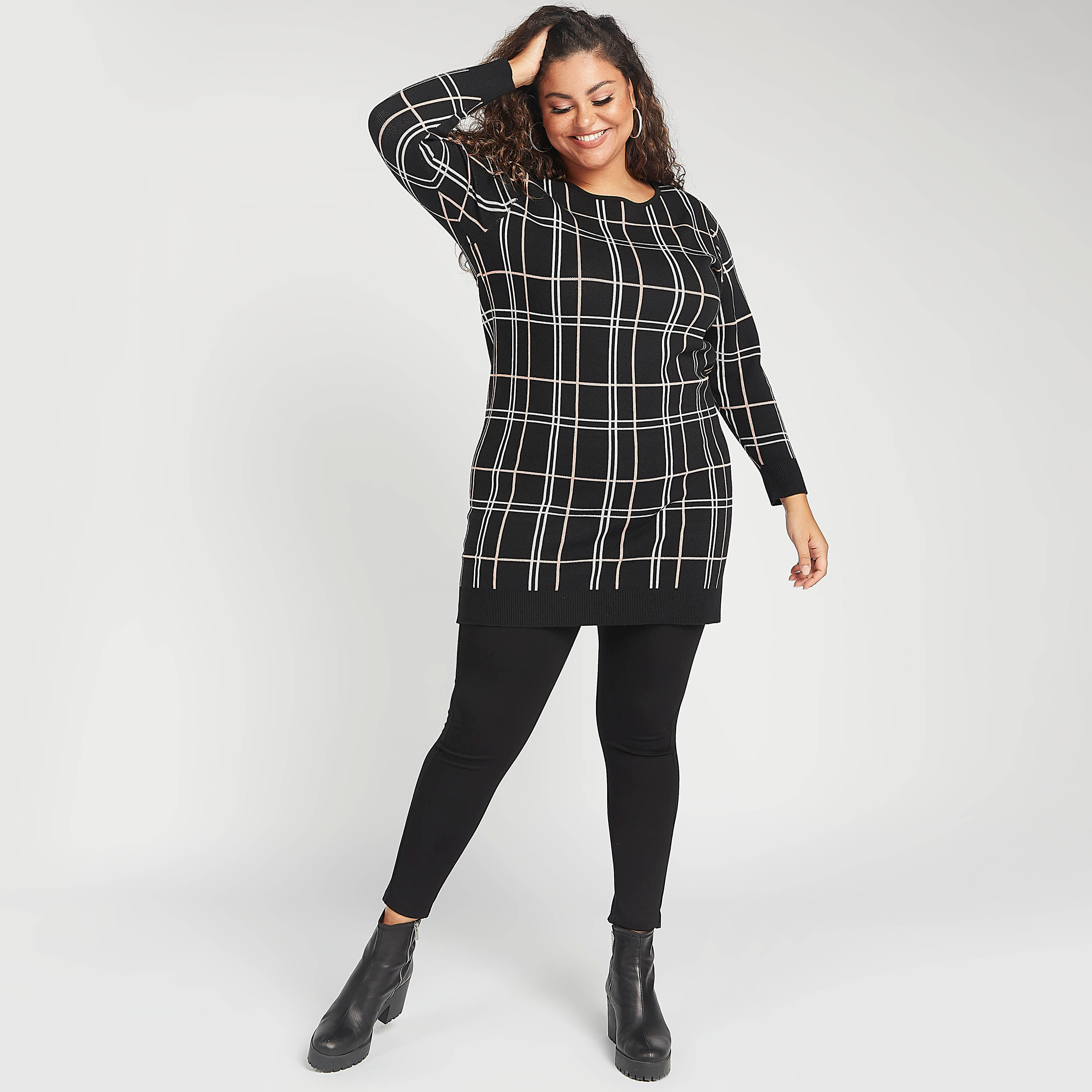 فستان مستدام كاروهات قصير واسع بأكمام طويلة-women-clothing-dresses-image-3