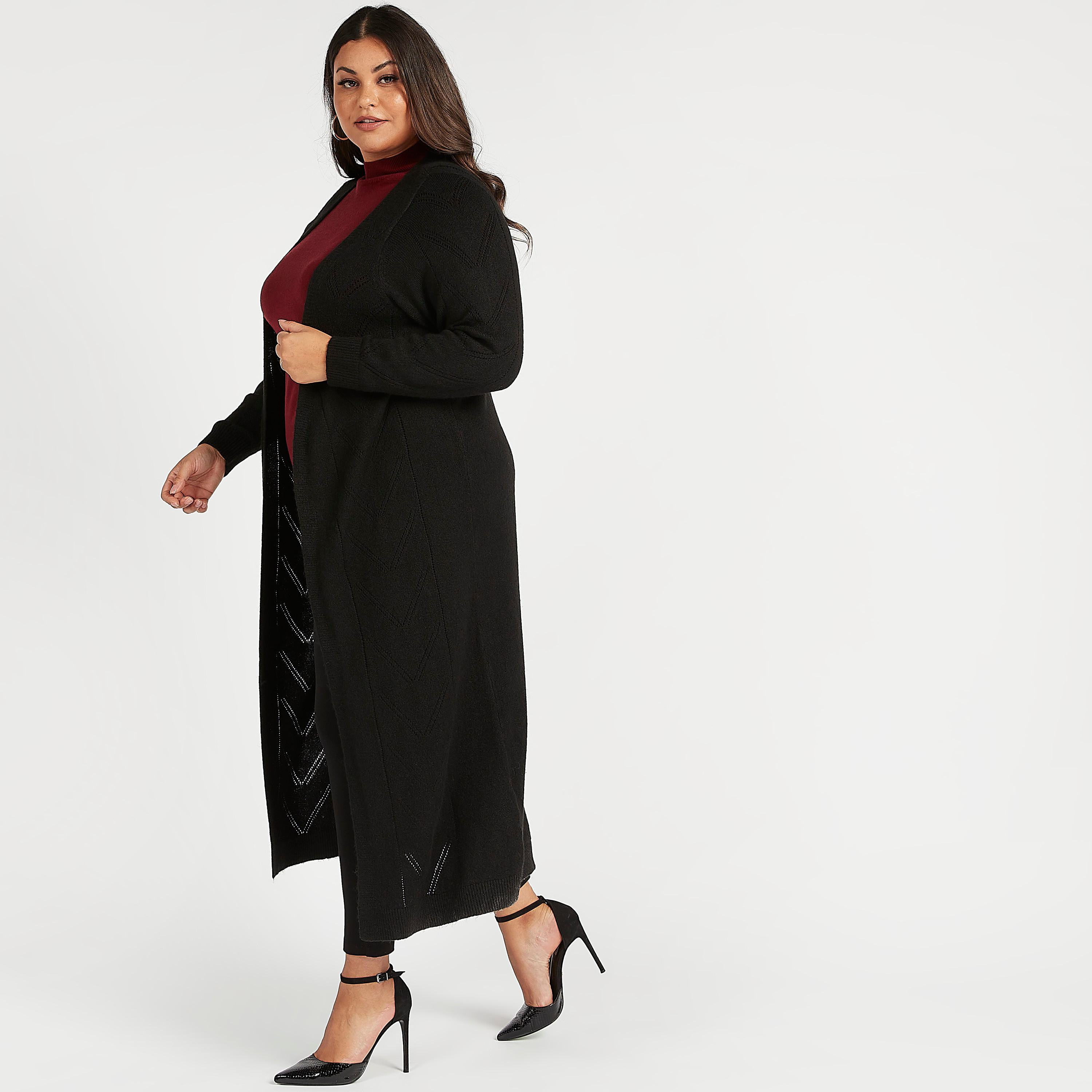 سترة طويلة بونتيل متعدّدة التصاميم بياقة منسدلة وأكمام طويلة-women-winterwear-cardigansandjumpers-cardigans-image-2