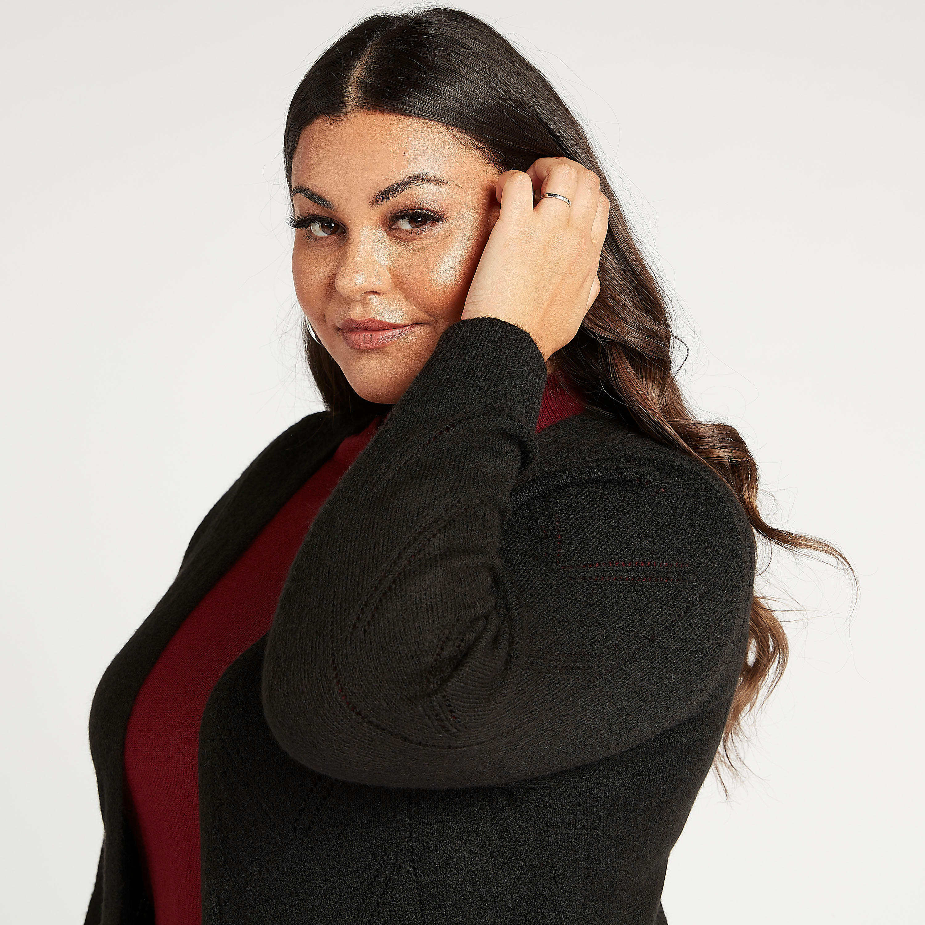 سترة طويلة بونتيل متعدّدة التصاميم بياقة منسدلة وأكمام طويلة-women-winterwear-cardigansandjumpers-cardigans-image-3