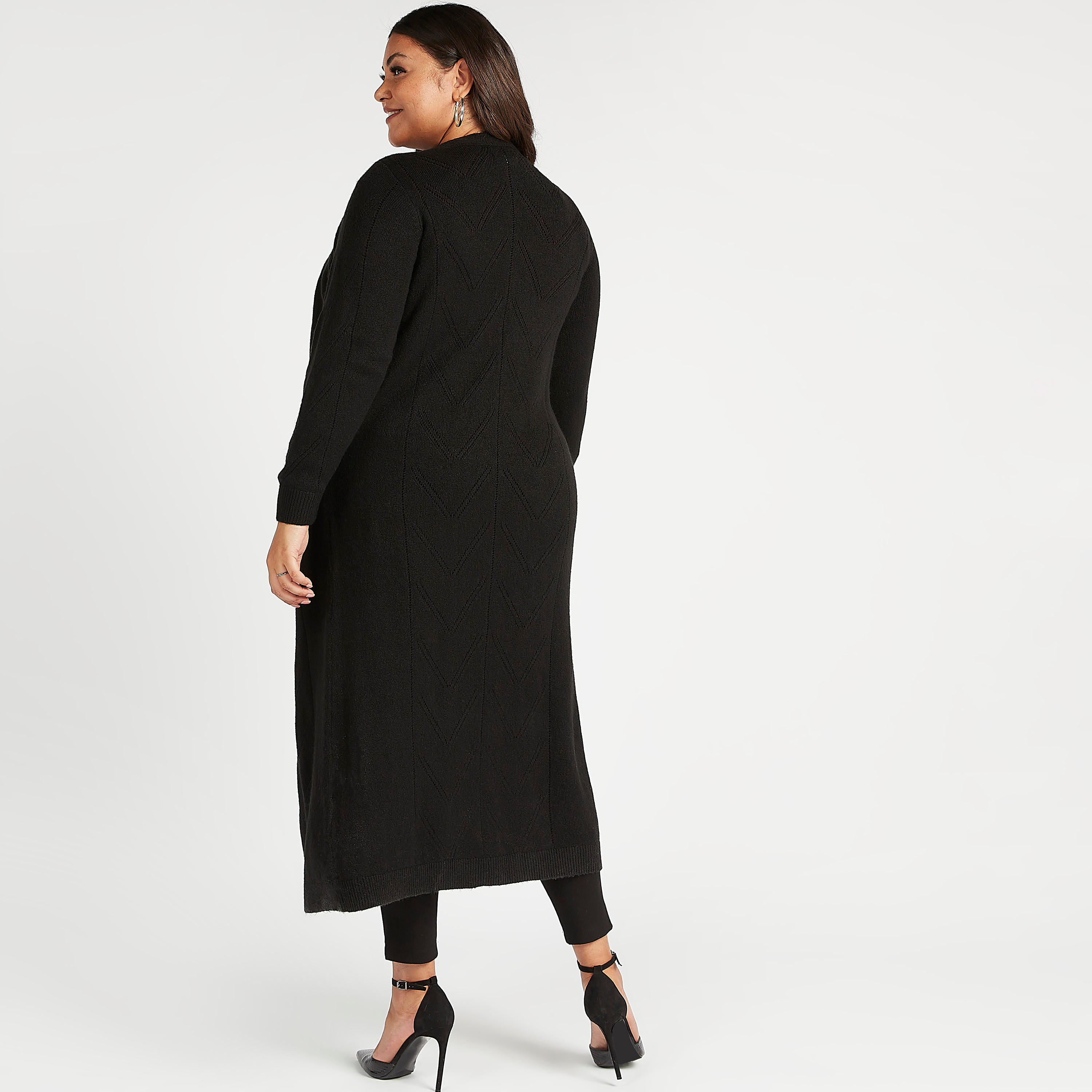 سترة طويلة بونتيل متعدّدة التصاميم بياقة منسدلة وأكمام طويلة-women-winterwear-cardigansandjumpers-cardigans-image-4