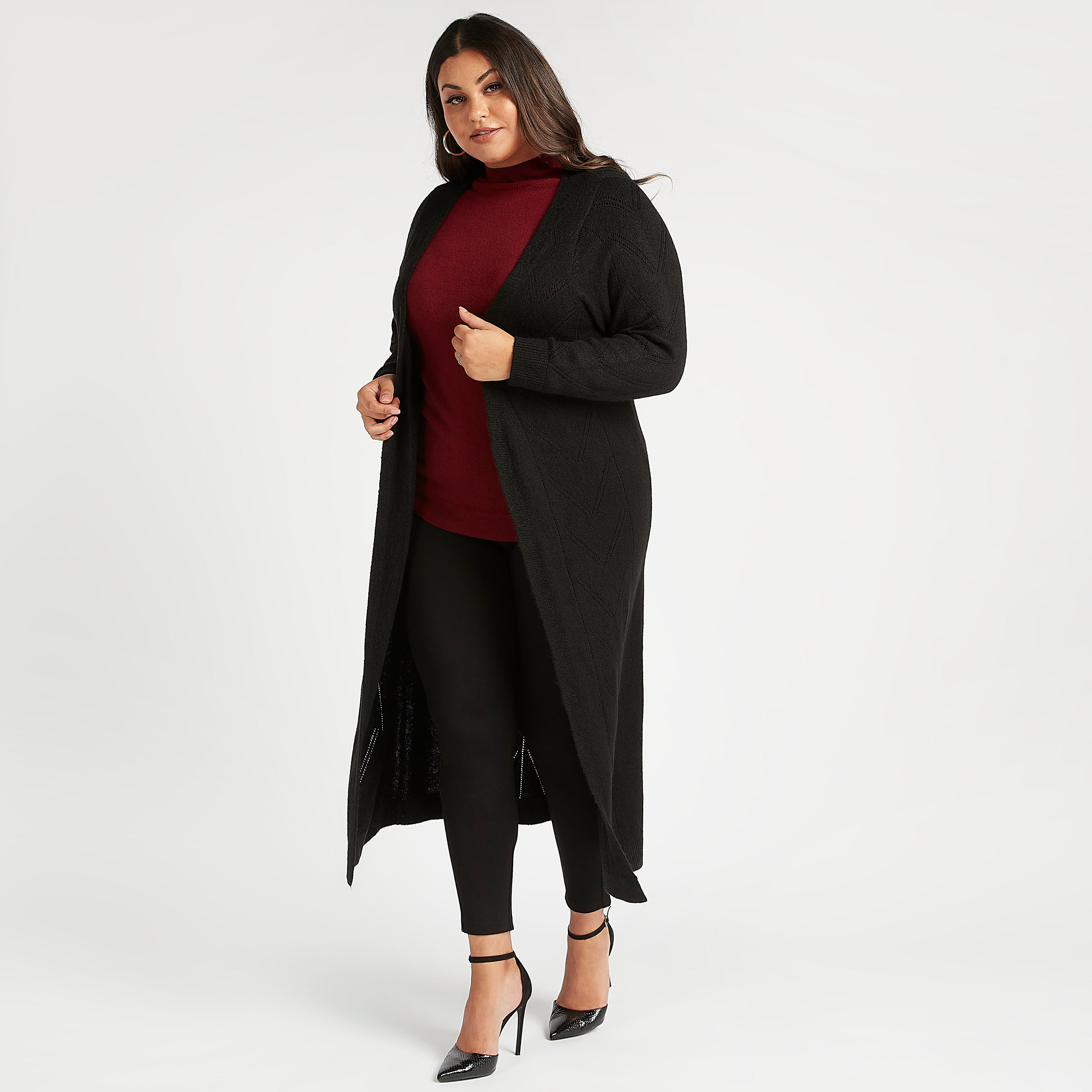 سترة طويلة بونتيل متعدّدة التصاميم بياقة منسدلة وأكمام طويلة-women-winterwear-cardigansandjumpers-cardigans-image-5