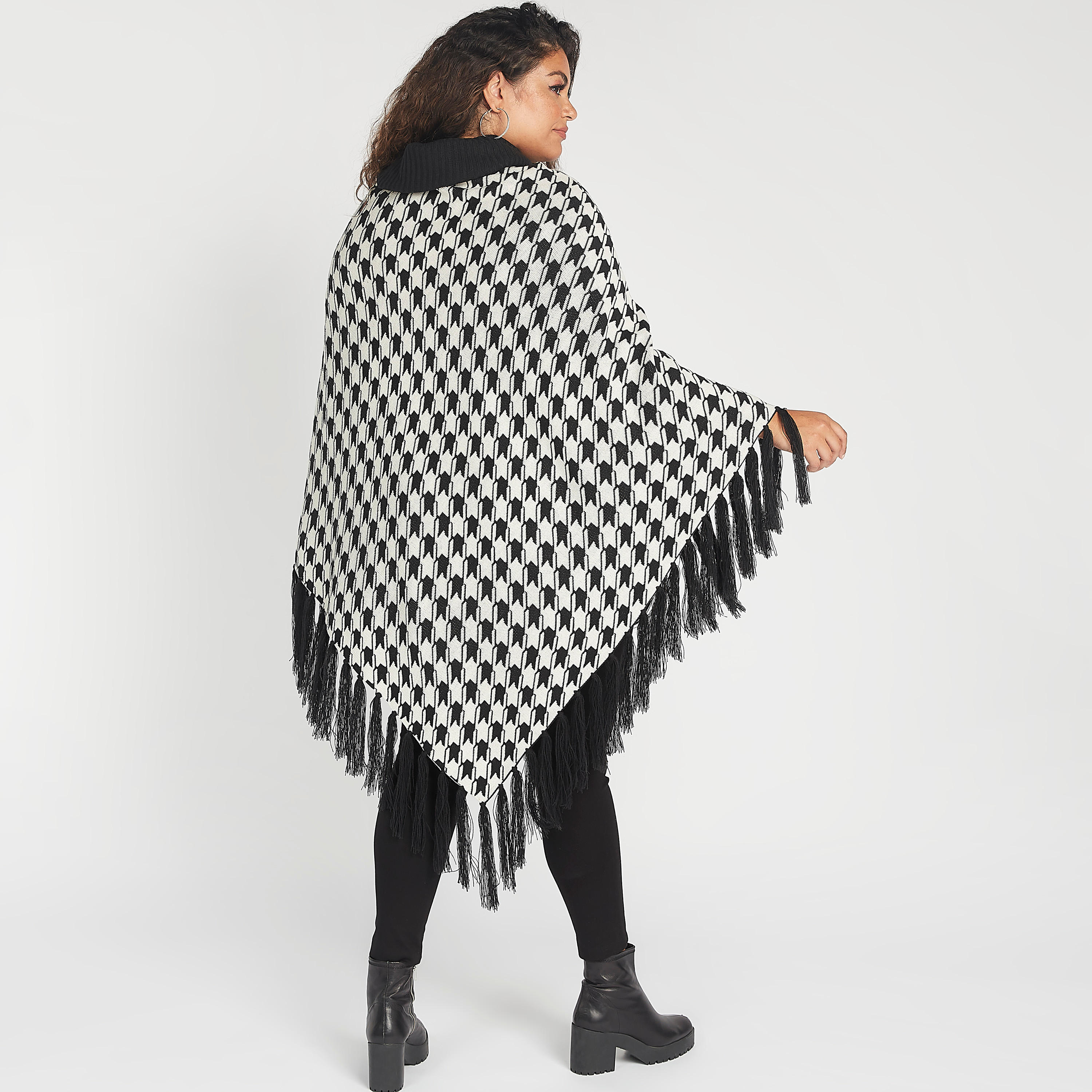 Houndstooth Jacquard Poncho with Tassels and High Neck-women-winterwear-cardigansandjumpers-cardigans-image-4