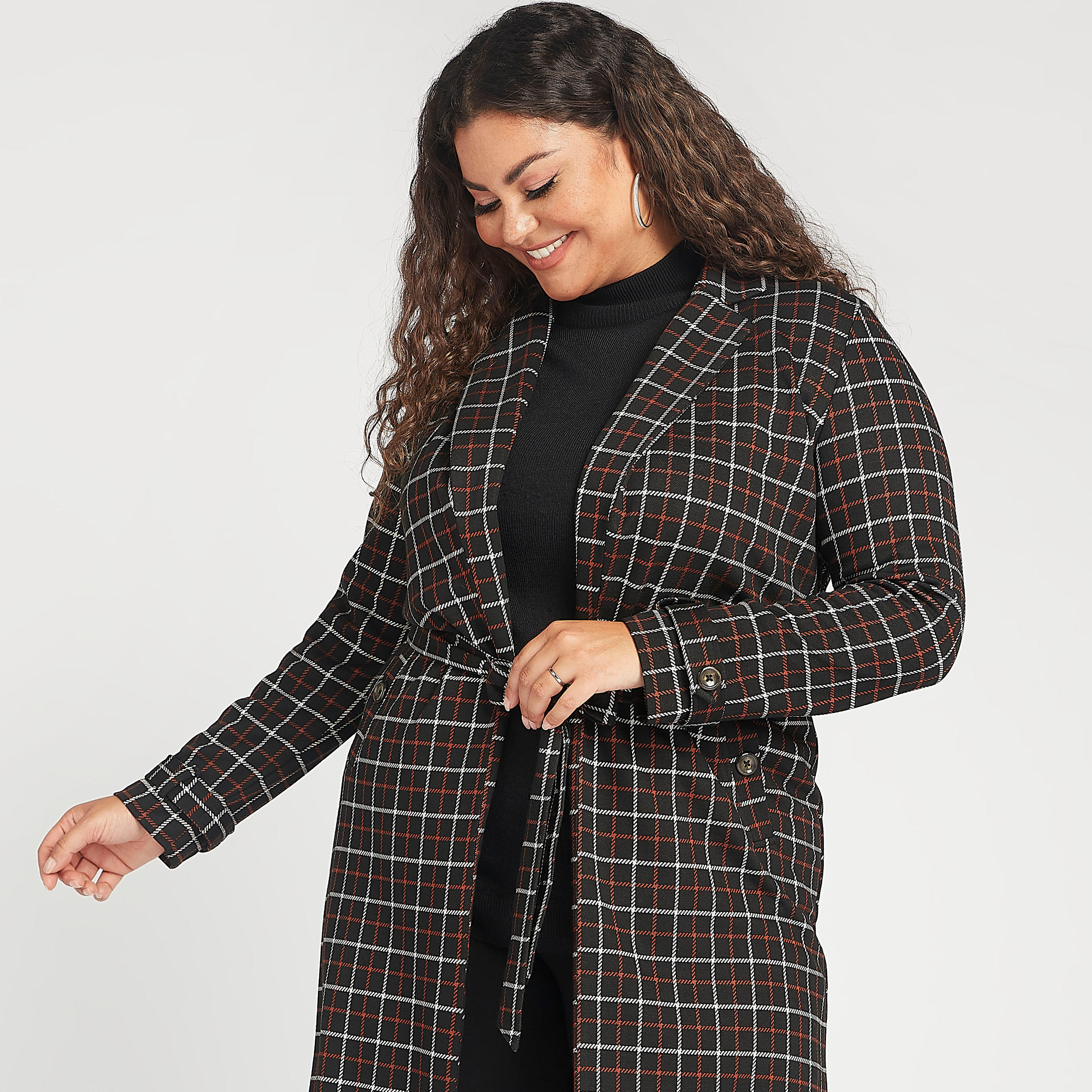 Checked Lightweight Coat with Notch Lapel and Pockets-women-clothing-coatsandjackets-coats-image-2
