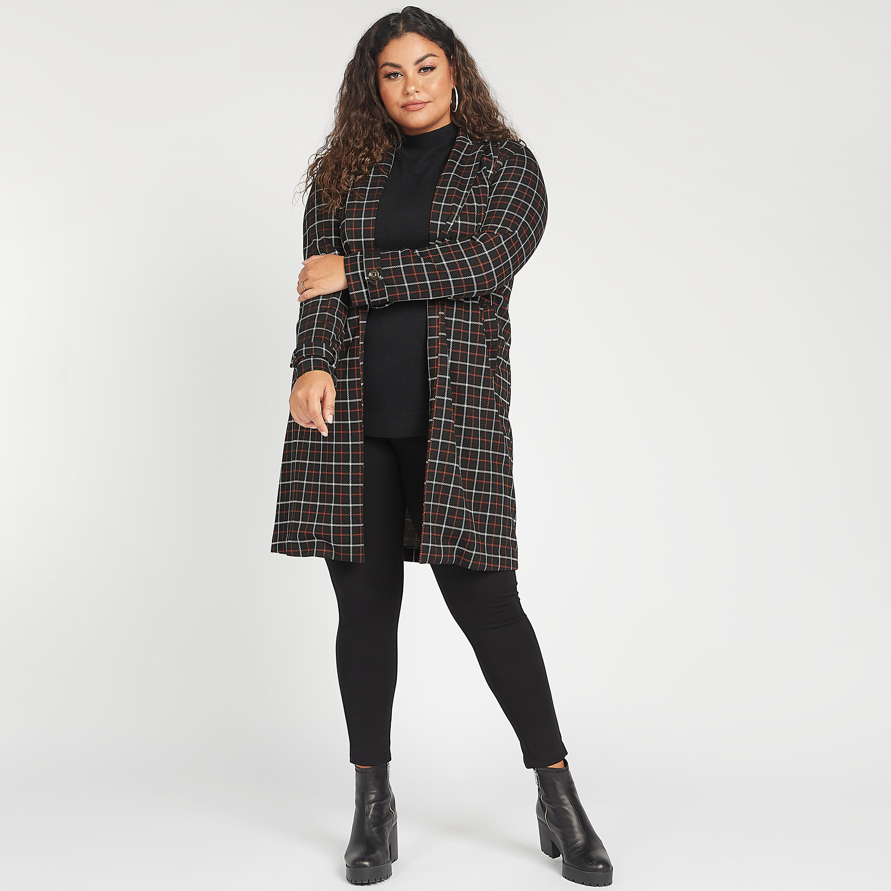 Checked Lightweight Coat with Notch Lapel and Pockets-women-clothing-coatsandjackets-coats-image-5