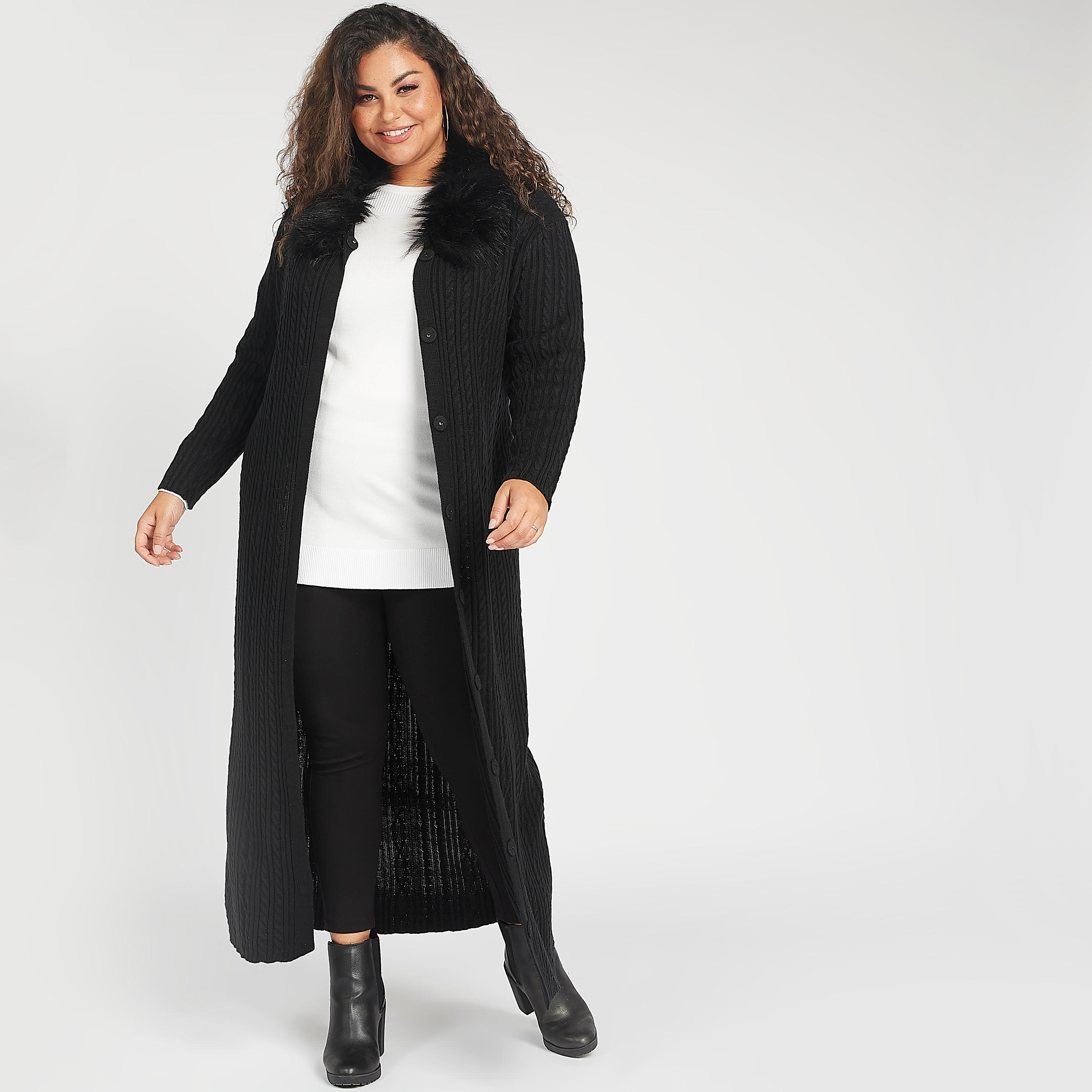 كارديجان مستدام بارز الملمس بياقة منسدلة وأكمام طويلة-women-winterwear-cardigansandjumpers-cardigans-image-1