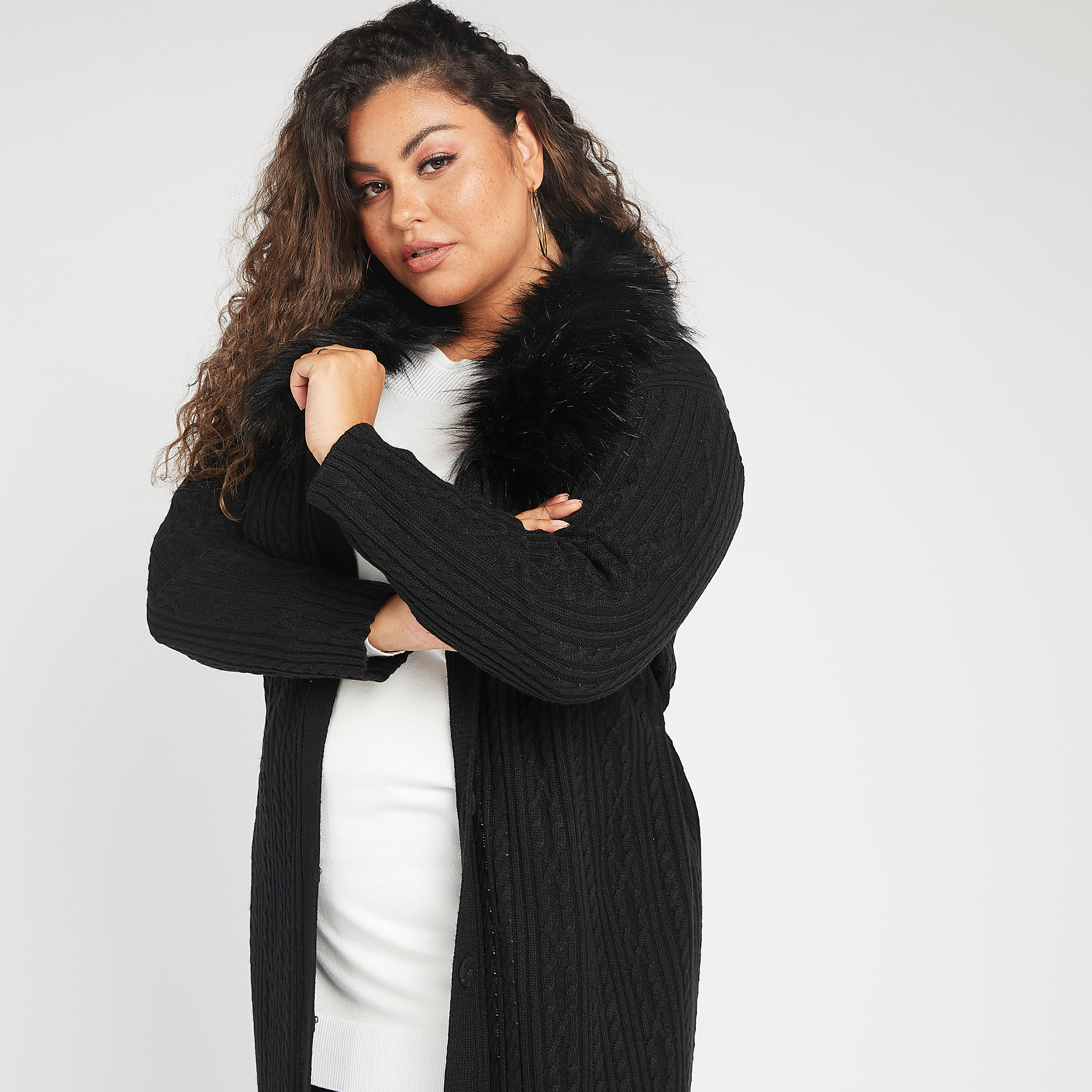 كارديجان مستدام بارز الملمس بياقة منسدلة وأكمام طويلة-women-winterwear-cardigansandjumpers-cardigans-image-2